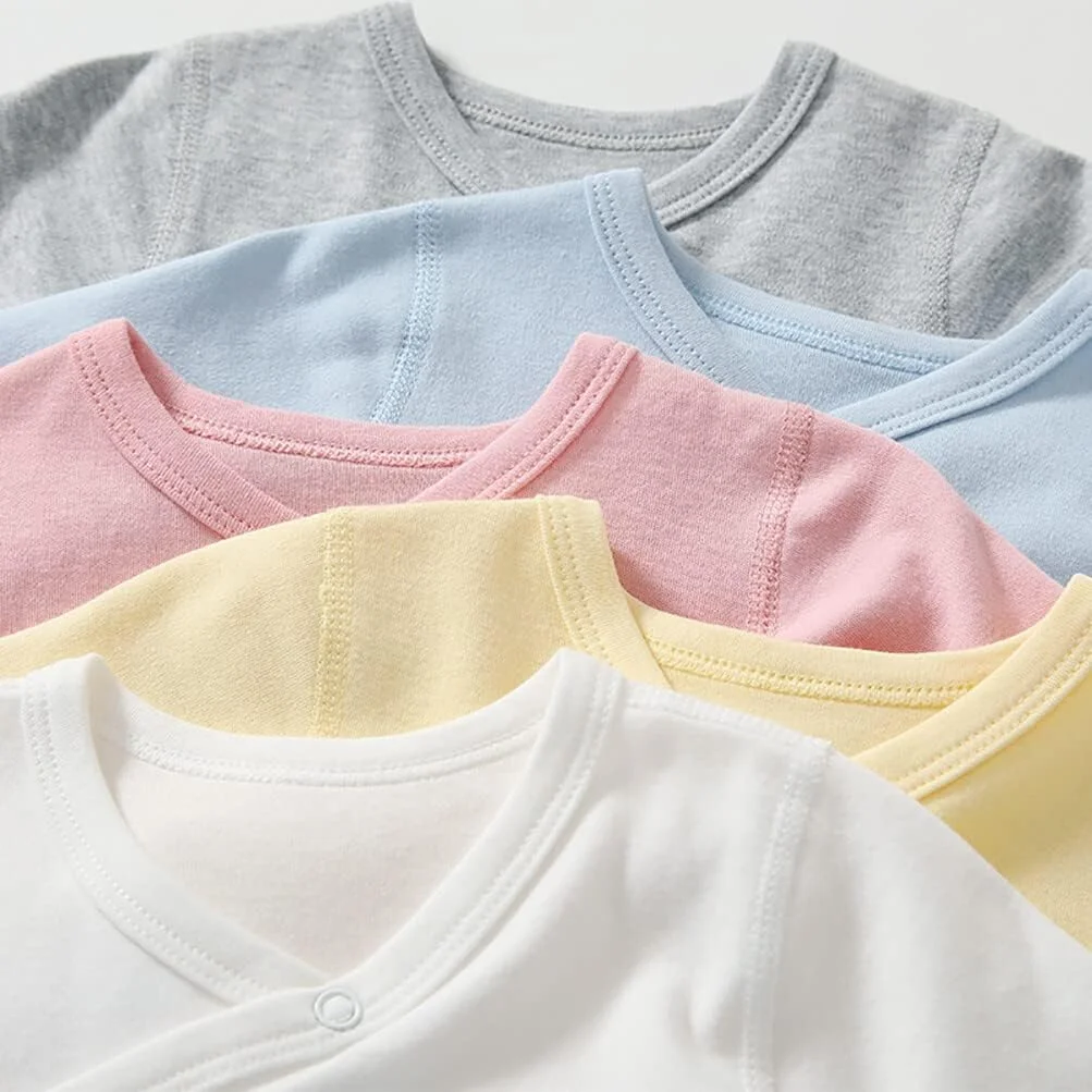 تی شرت آستین بلند نخی نوزادی دکمه دار از بغل، مناسب دختران و پسران