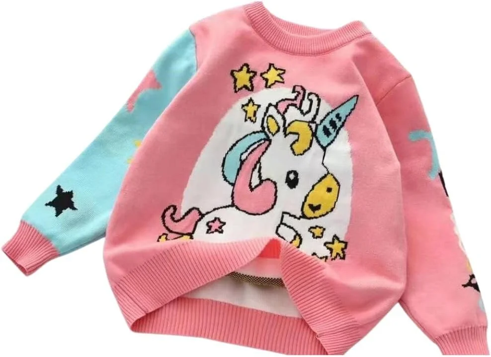 تی‌شرت و سویشرت آستین بلند یقه گرد بچگانه با طرح تک شاخ مناسب فصل زمستان برای نوزادان و کودکان دختر و پسر