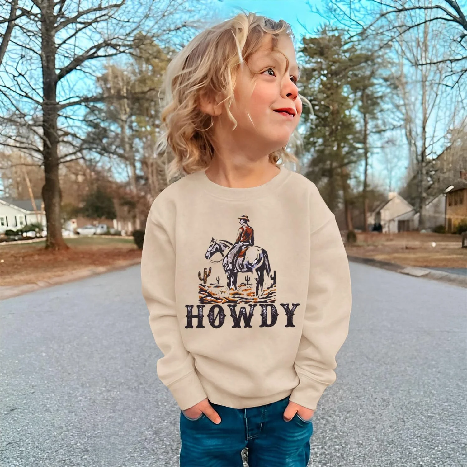 سویشرت پسرانه طرح گاوچران وسترن آستین بلند، بلوز سبک و راحت