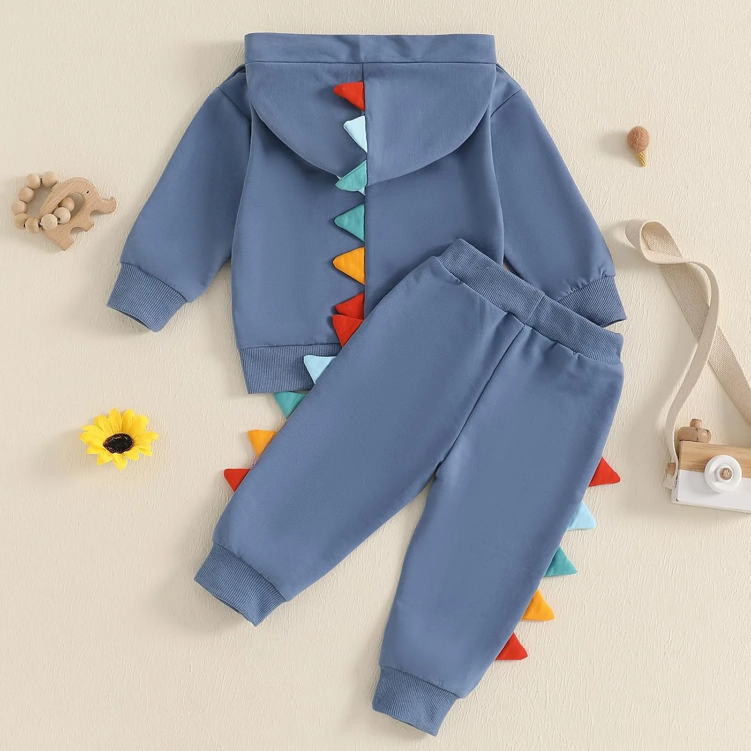 لباس‌های پاییزی پسرانه Geagodelia، تیشرت آستین بلند کلاه دار با طرح دایناسور و شلوار گرمکن کمر کشی، ست لباس 2 تکه برای پسران کوچک