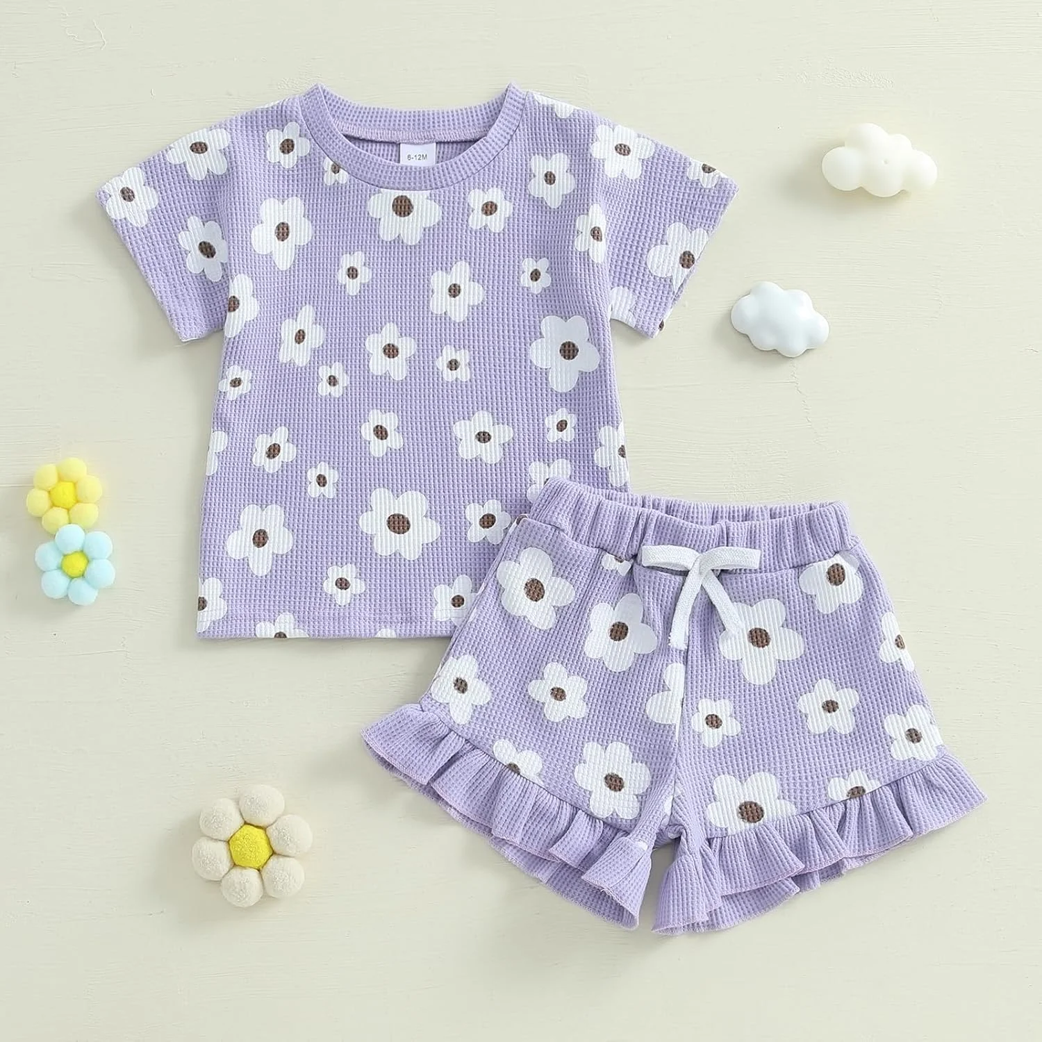 لباس بچه گانه دخترانه Geagodelia، ست بلوز آستین کوتاه طرح گل و شورت چین دار کمر کشی، مناسب بهار و تابستان، 2 تکه