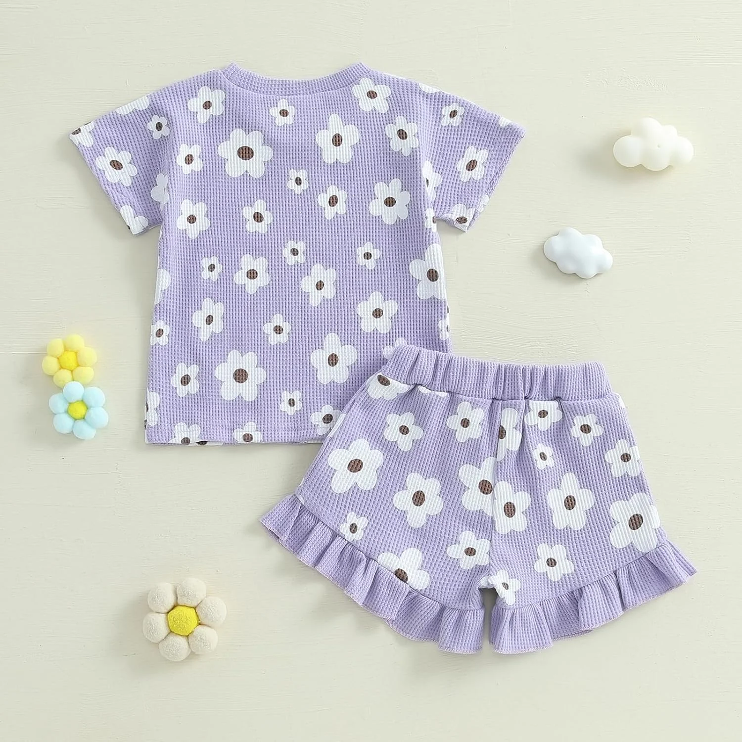 لباس بچه گانه دخترانه Geagodelia، ست بلوز آستین کوتاه طرح گل و شورت چین دار کمر کشی، مناسب بهار و تابستان، 2 تکه