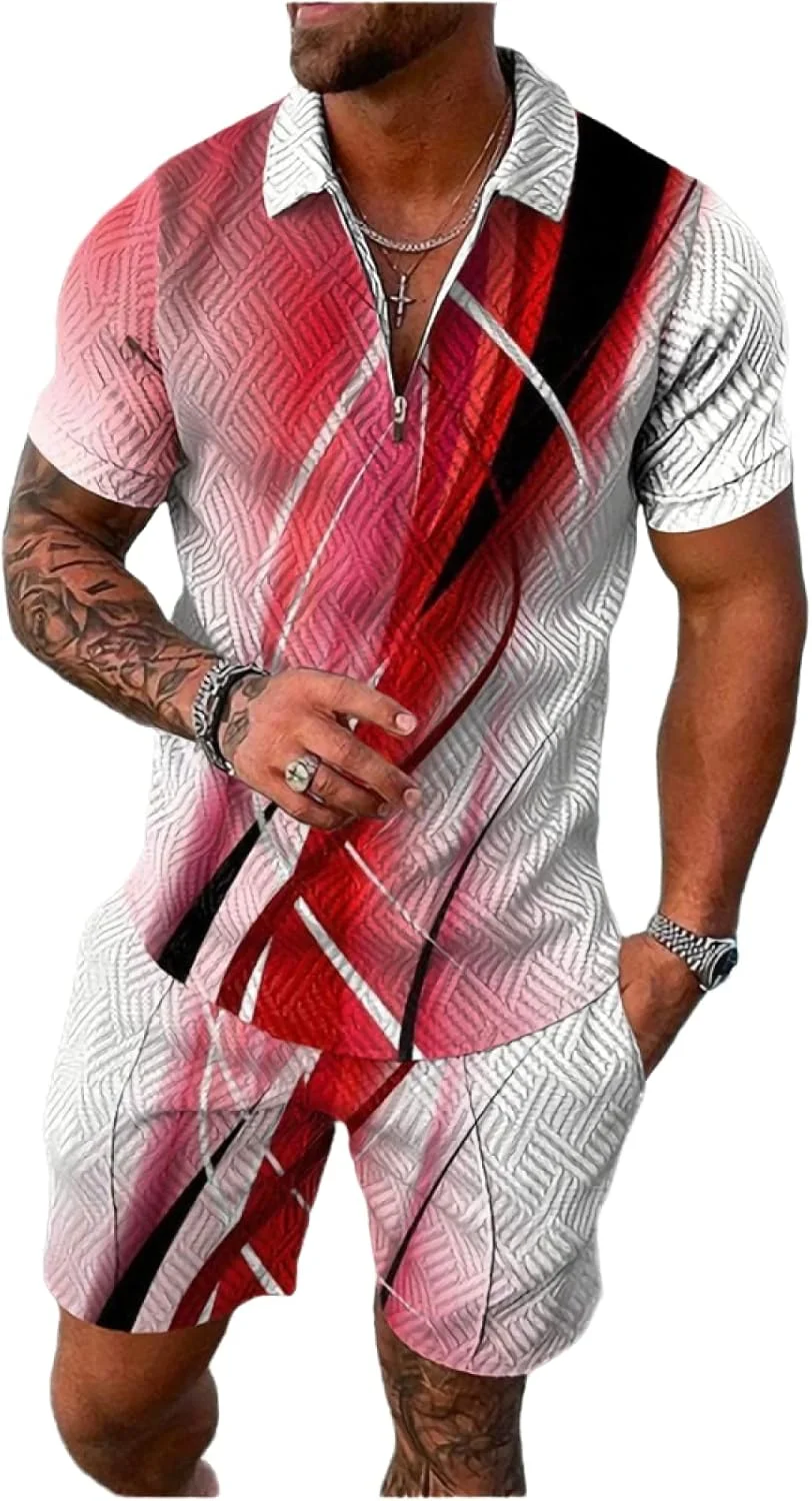 ست تی شرت آستین کوتاه و شلوارک مردانه با طرح چاپی سه بعدی