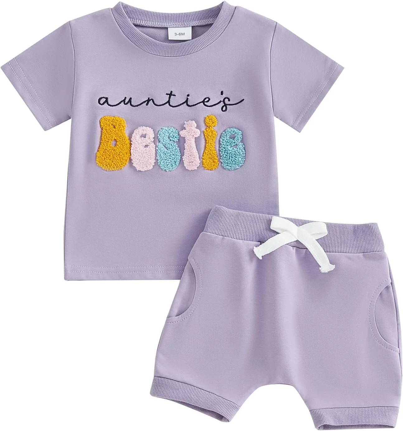 ست لباس بهاری و تابستانی دخترانه شامل تیشرت آستین کوتاه با گلدوزی حروف و شورت کمر کشی، 2 تکه لباس برای دختران کوچک