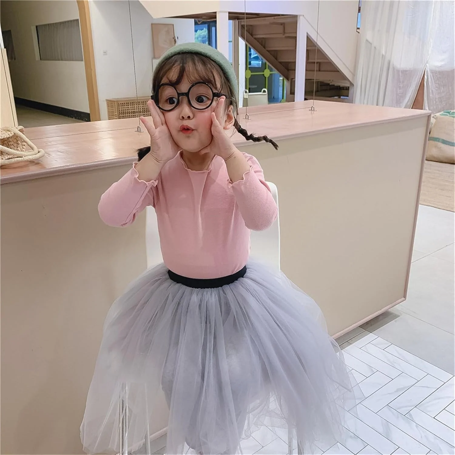 تاپ های لبه کاهویی دخترانه برای کودکان، بلوز آستین بلند راحت و غیر رسمی با رنگ ثابت