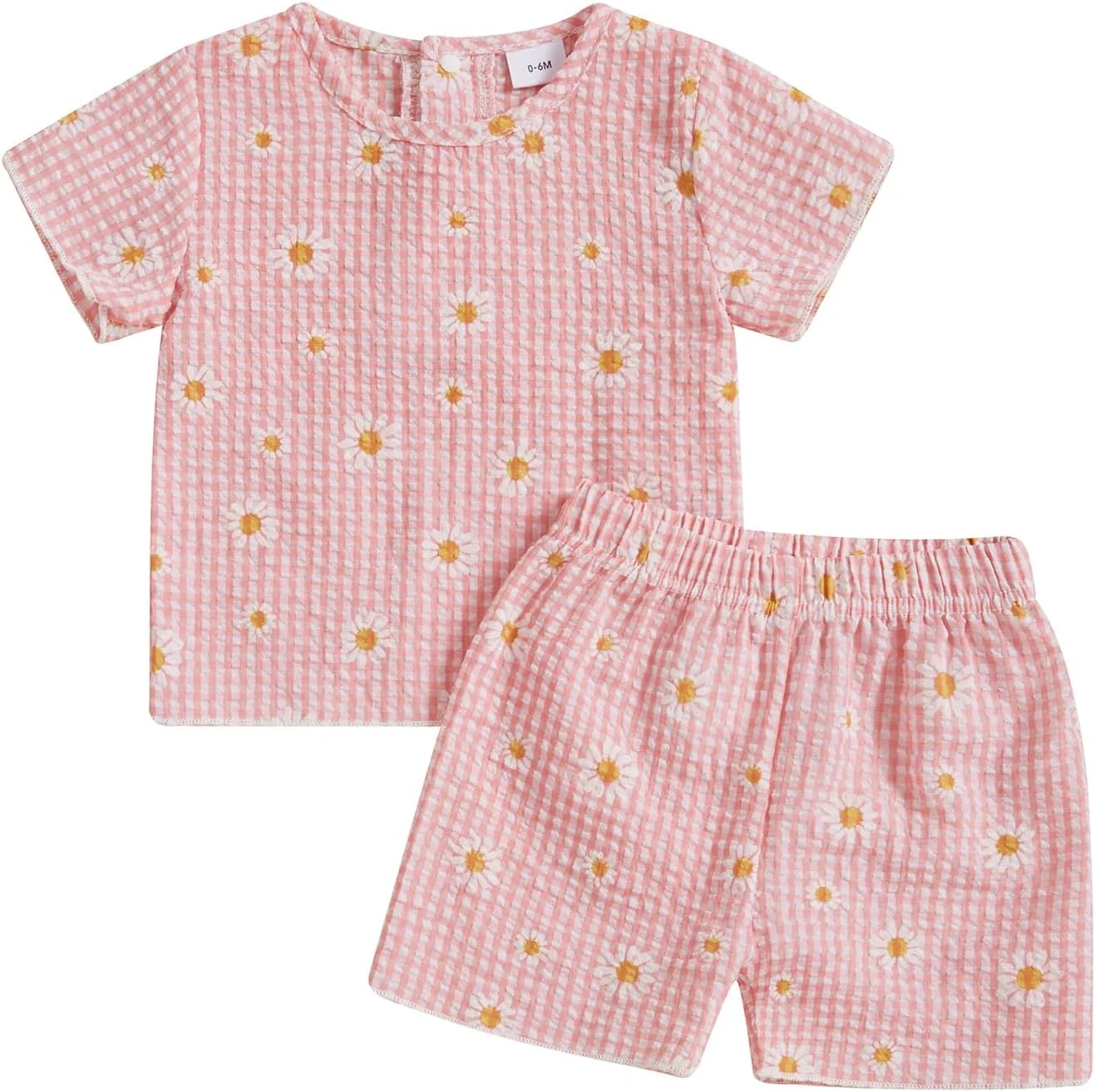 ست لباس تابستانی دخترانه شامل تیشرت آستین کوتاه یقه گرد با طرح گل و شلوارک کمر کشی - دو تکه