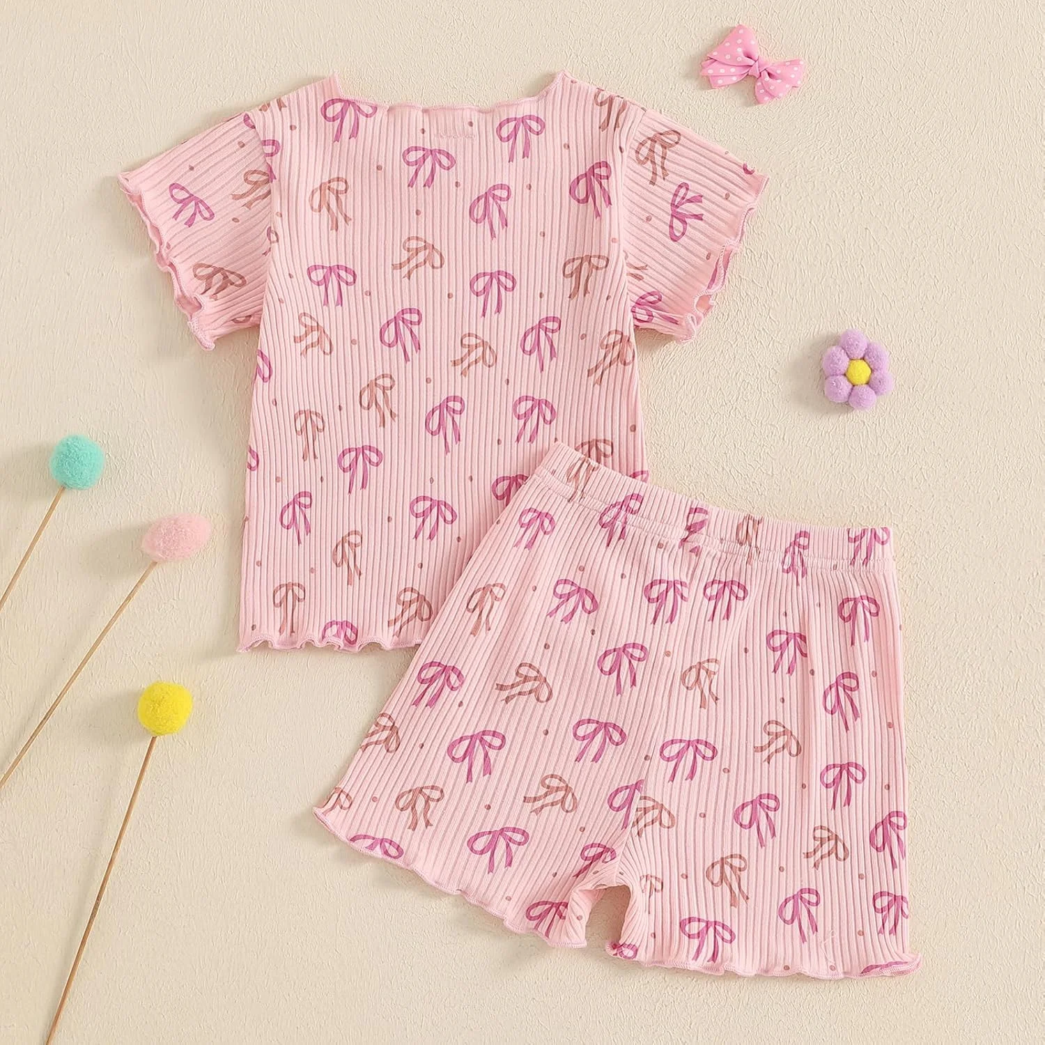 لباس های بهاره و تابستانه دخترانه Geagodelia، تیشرت آستین کوتاه طرح پاپیون و شورت کمر کش دار، ست 2 تکه لباس برای دختران کوچک