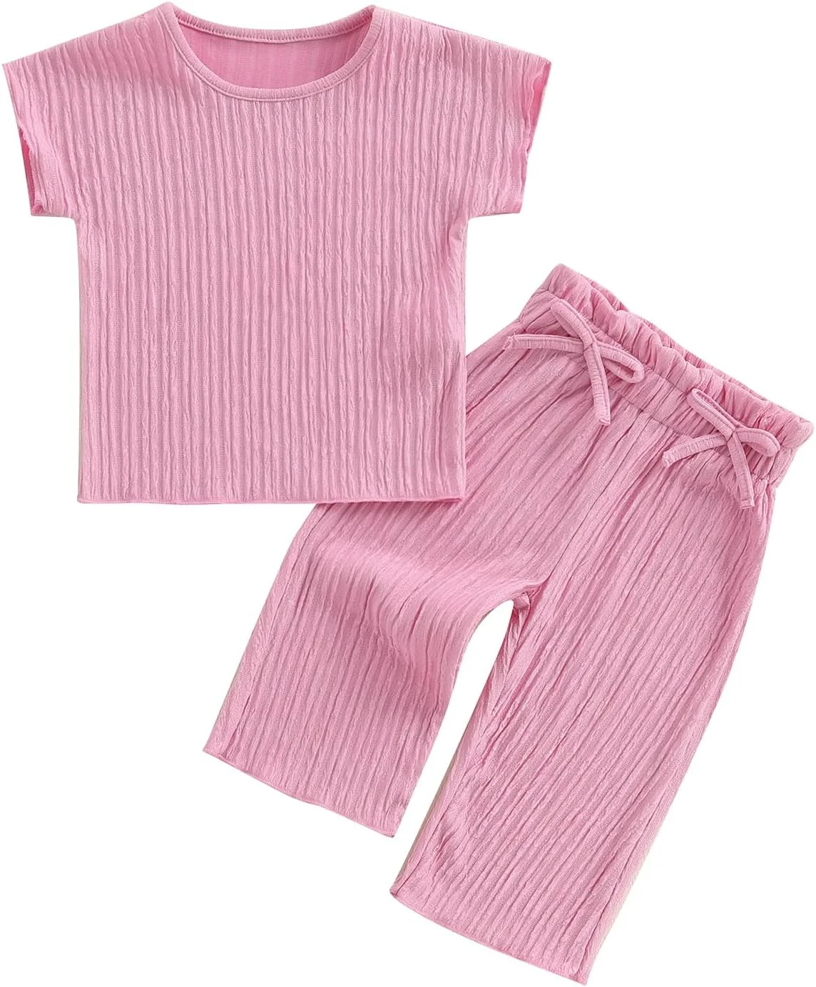 لباس بهاره و تابستانه دخترانه Geagodelia، تیشرت آستین کوتاه رنگ ثابت، تاپ بلوز و شلوارک کمر کشی پاپیونی، ست 2 تکه لباس برای دختران کوچک