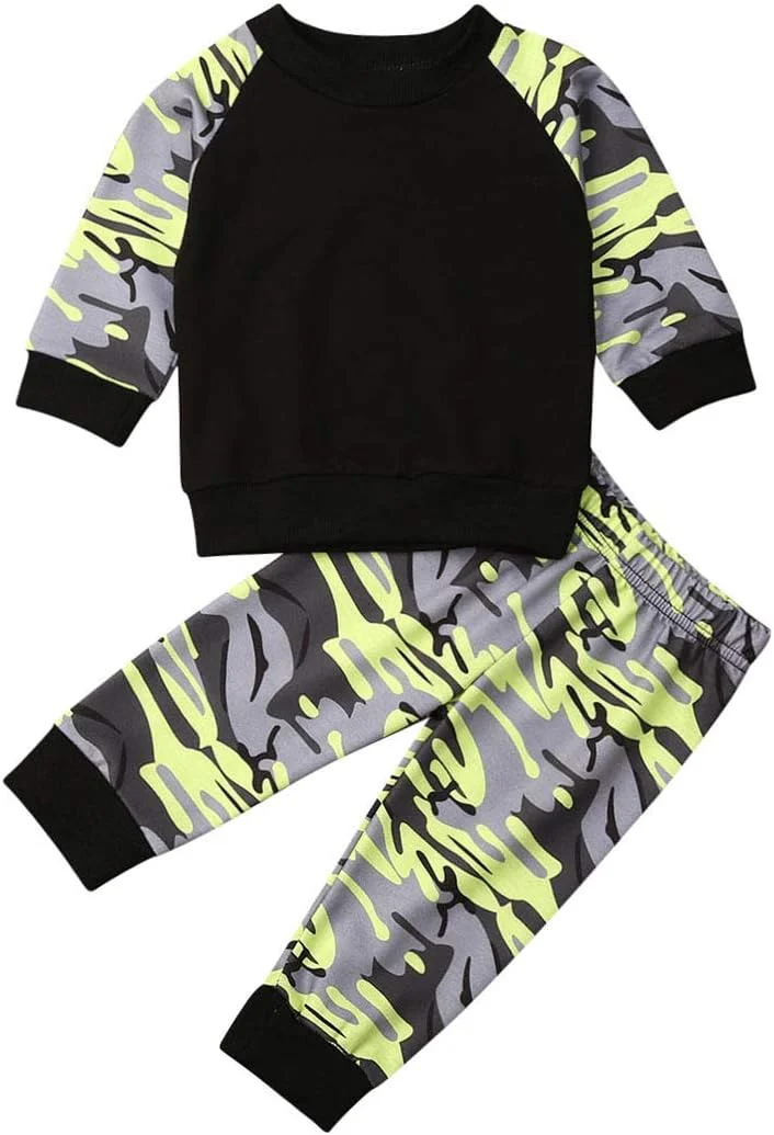 ست لباس پسرانه نوزادی شامل تیشرت آستین بلند، شلوار و کلاه طرح ارتشی، مناسب فصل پاییز (طرح ارتشی، سایز 2-3 سال)
