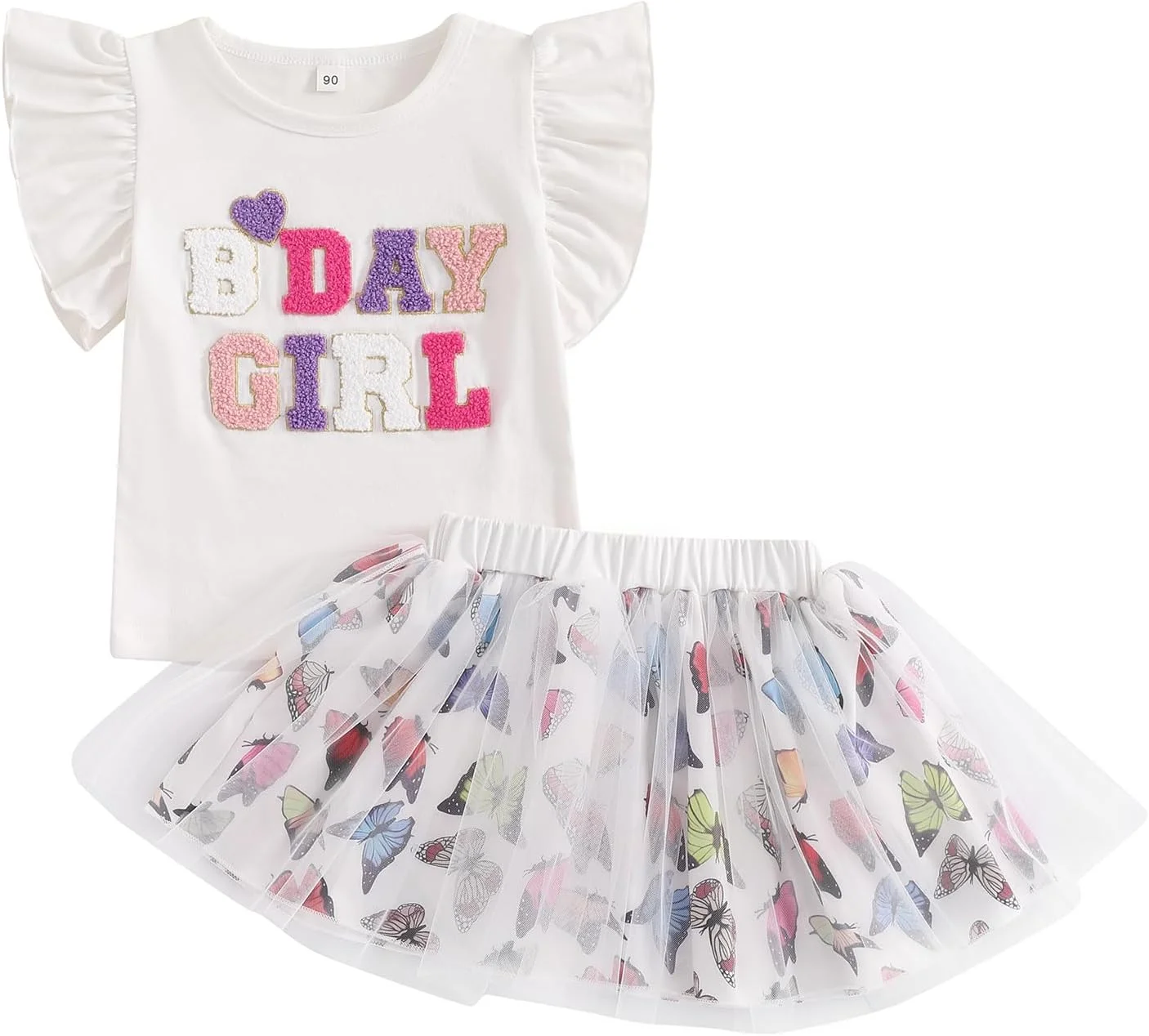 لباس تولد دخترانه Geagodelia، تیشرت آستین کوتاه با گلدوزی حروف و دامن توری چند لایه پفی مدل A-Line مناسب مهمانی و پرنسسی