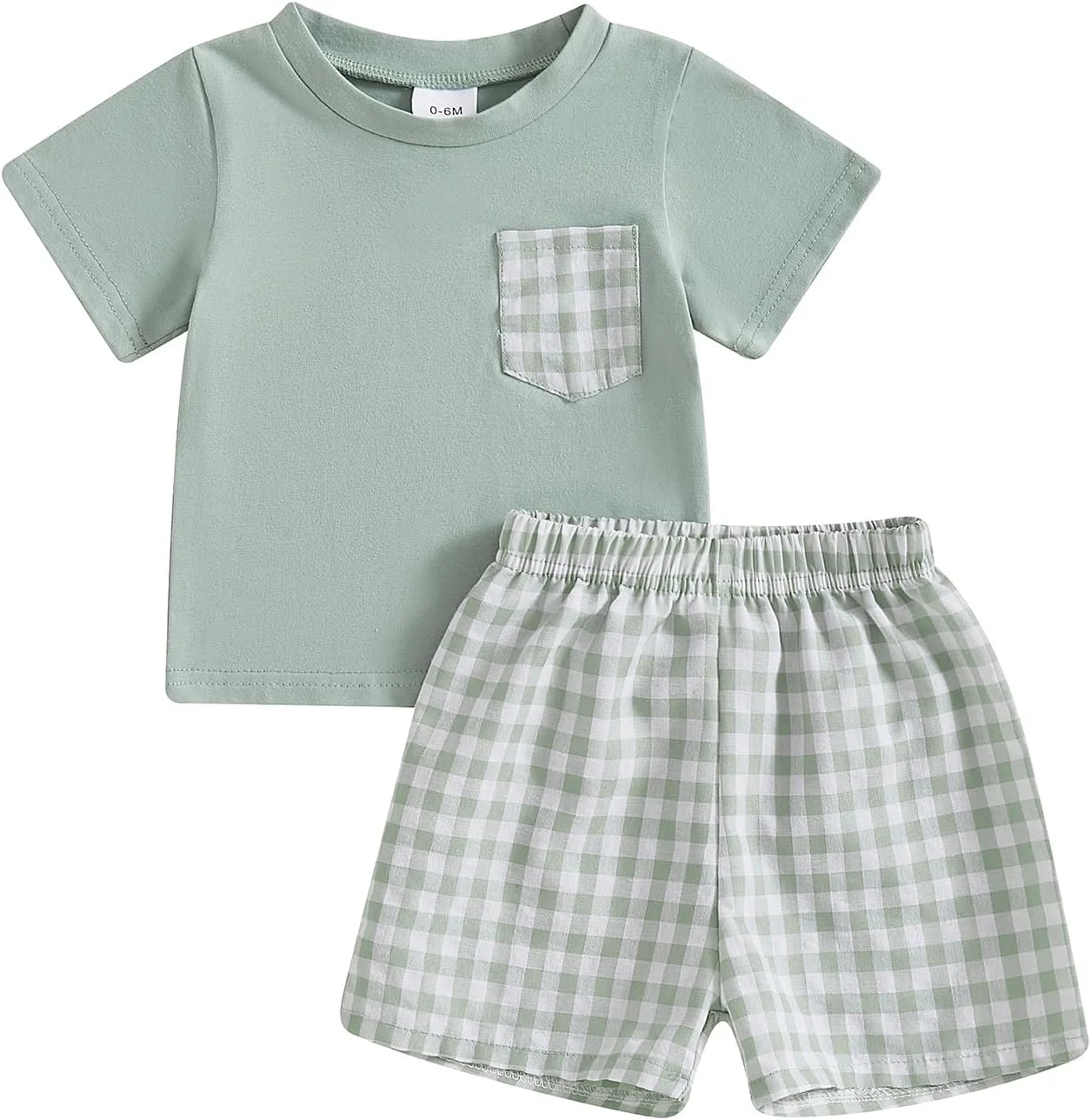 ست لباس پسرانه بهاره/تابستانه Geagodelia، تی‌شرت آستین کوتاه رنگ متضاد، تاپ بلوز با شورت چهارخانه کمر کشی، ست 2 تکه لباس برای پسربچه‌های کوچک
