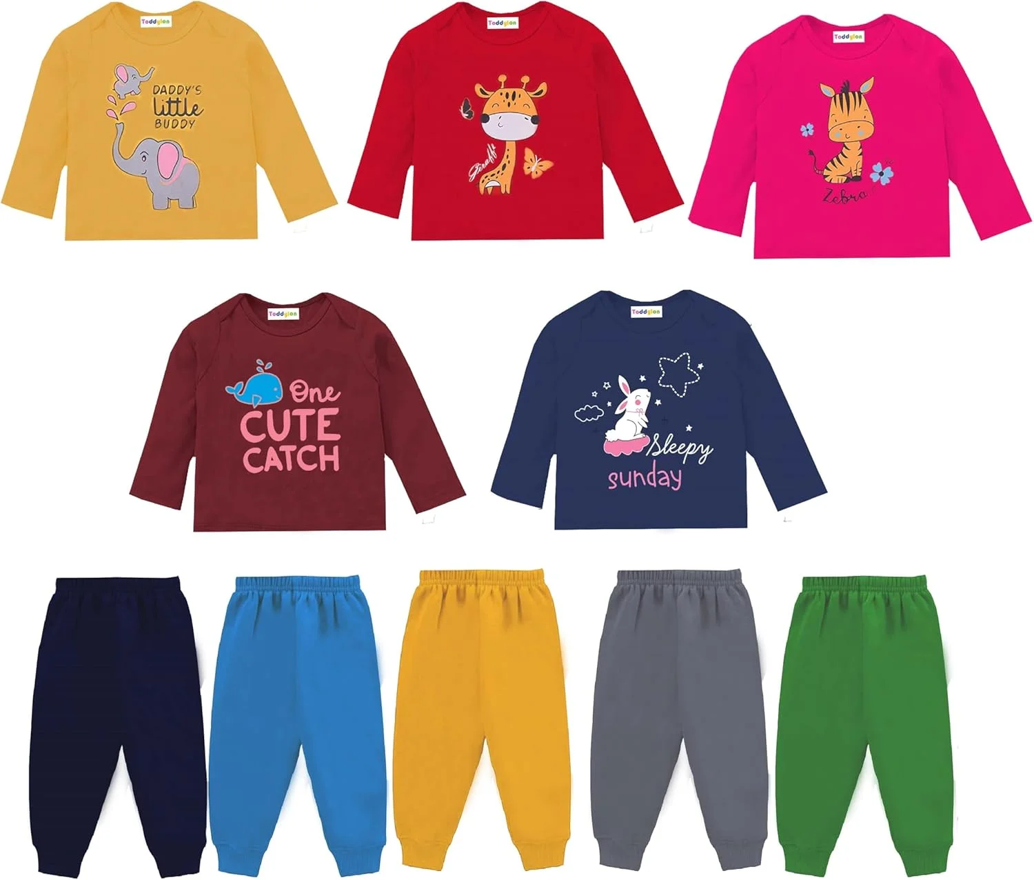 ست تی‌شرت و پیژامه نوزادی تودلون | لباس دخترانه | ست لباس پسرانه | پنبه‌ای | آستین بلند با جاگر | سویشرت و شلوار | هدیه