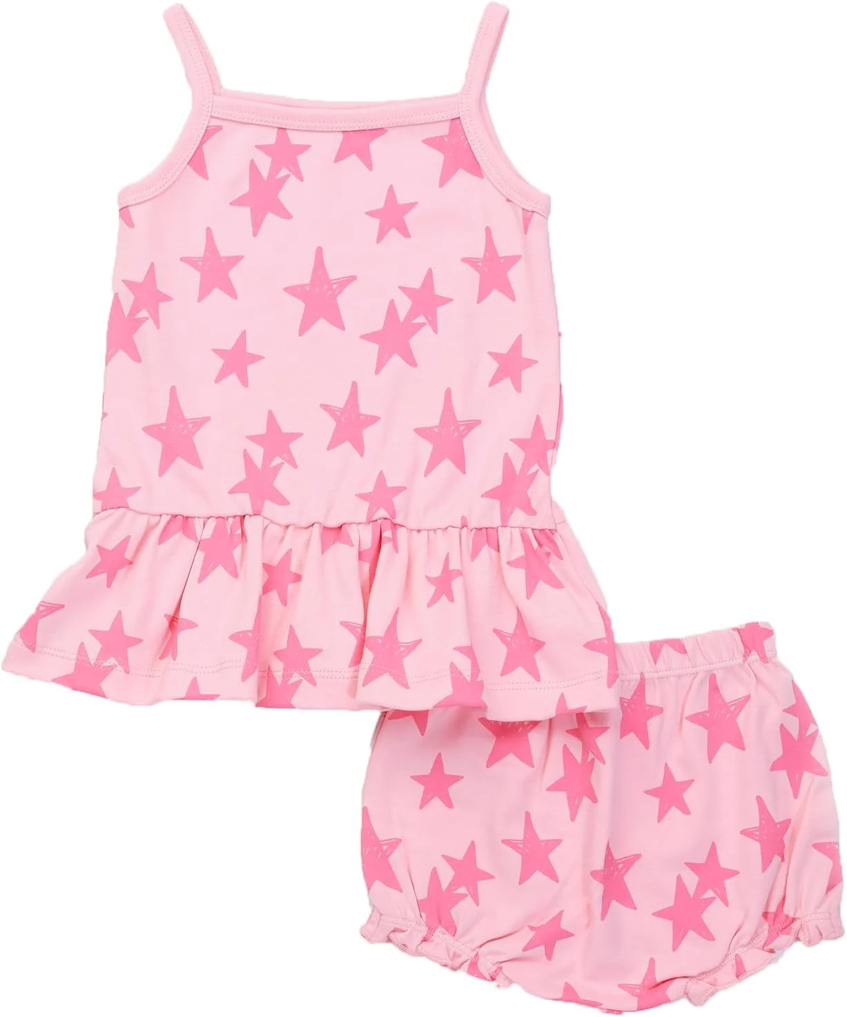 ست لباس دخترانه نوزادی طرح ستاره Nuego، تاپ بند سرشانه و شورت، مناسب نوزادان دختر 0-24 ماه (صورتی)