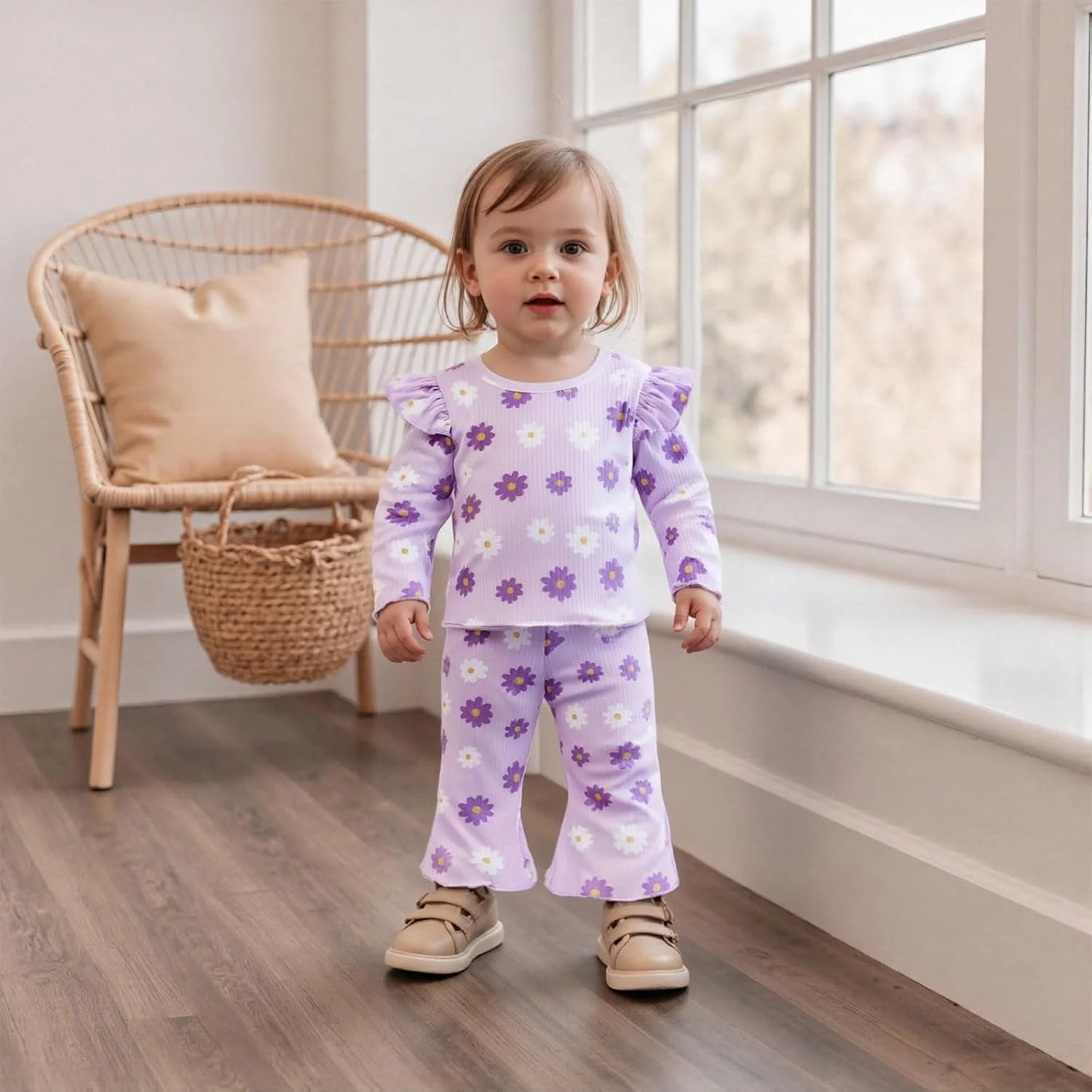 لباس دخترانه Geagodelia مناسب کودکان ۲-۳ سال، شامل بلوز آستین بلند طرح گلدار، تی شرت، پلیور و شلوار دمپا گشاد کمر کشی، ست ۲ تکه لباس نوزاد دخترانه ۱۲-۱۸ ماه