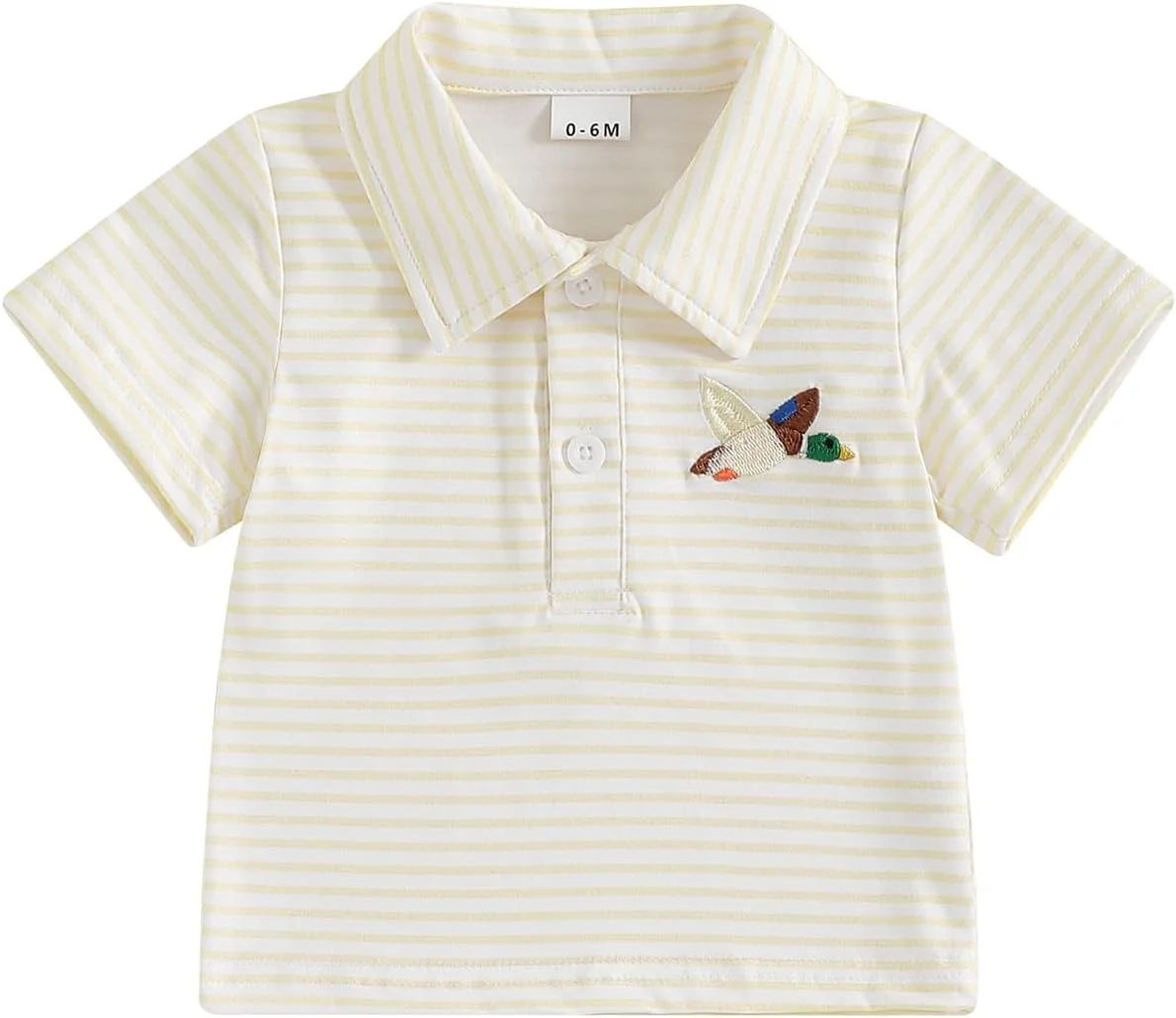 Geagodelia تی شرت های تابستانی پسرانه و دخترانه، آستین کوتاه، یقه برگردان، گلدوزی گرافیکی، راه راه، تی شرت گشاد، تاپ های بلوز برای بچه های کوچک، لباس های روزمره غیر رسمی