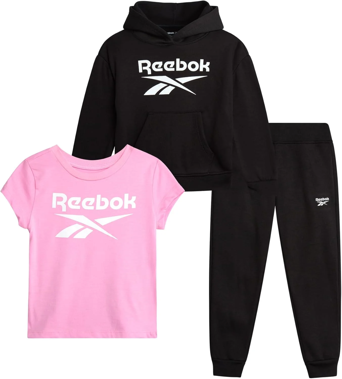 ست سه تکه لباس ورزشی دخترانه ریباک شامل تیشرت، گرمکن و شلوار