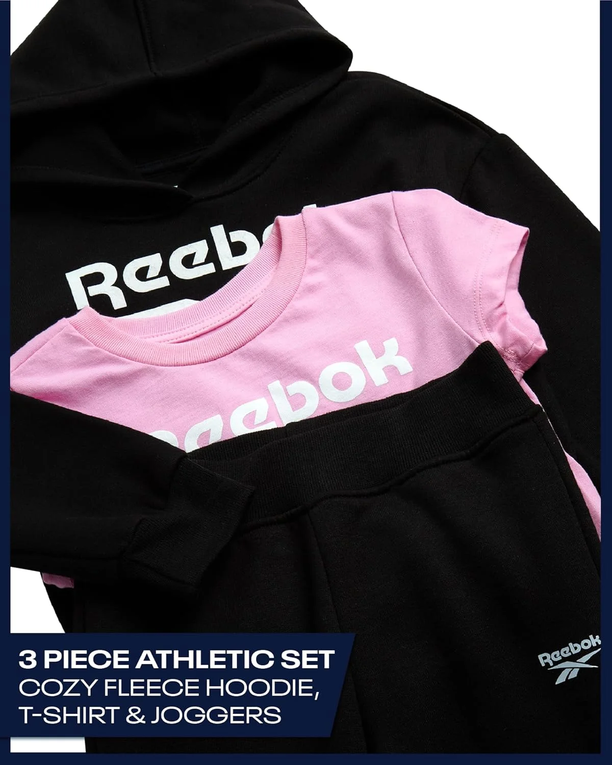 ست سه تکه لباس ورزشی دخترانه ریباک شامل تیشرت، گرمکن و شلوار