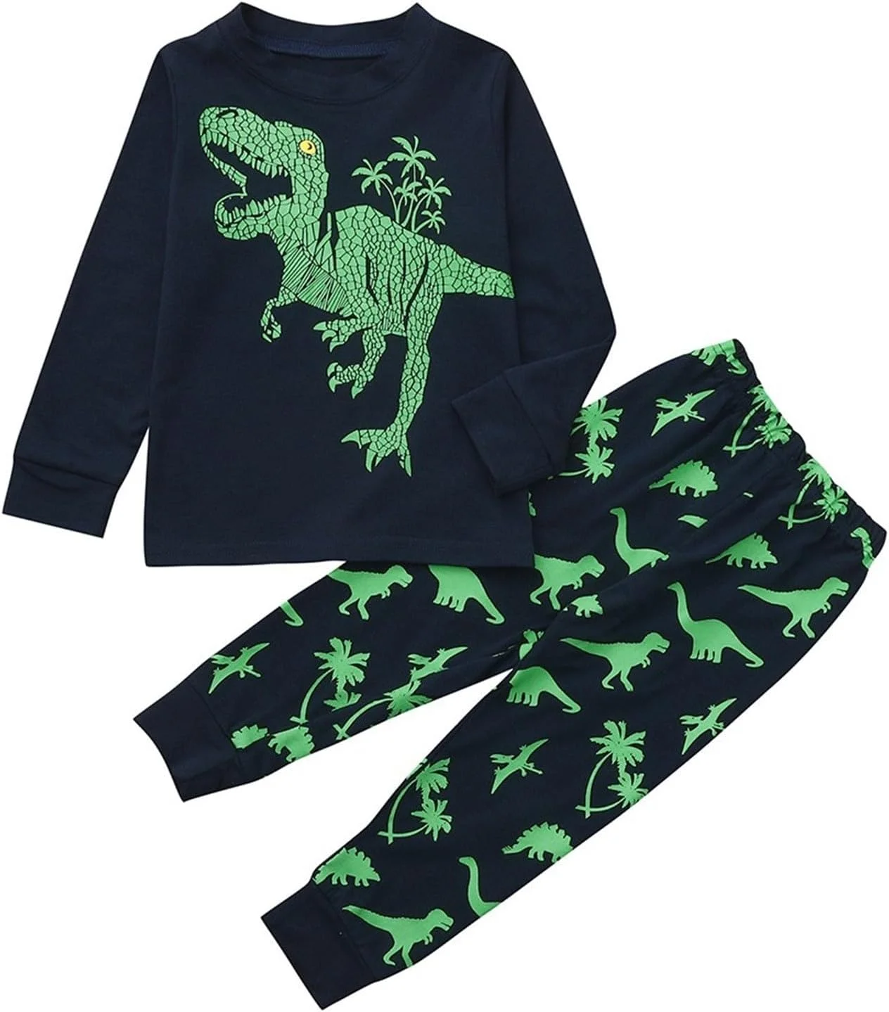 Kapsrqst ست لباس پسرانه شامل تیشرت آستین بلند پنبه ای طرح دایناسور و شلوار گرم مناسب فصل پاییز (سرمه ای، 3 سال)