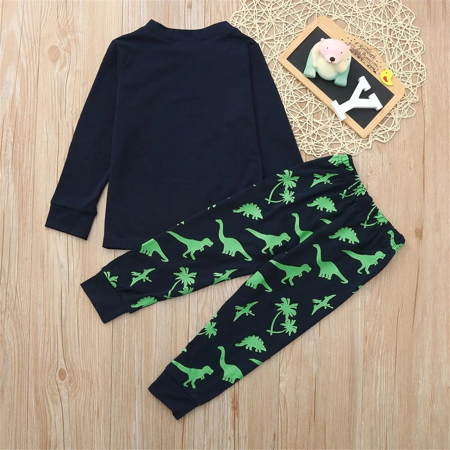 Kapsrqst ست لباس پسرانه شامل تیشرت آستین بلند پنبه ای طرح دایناسور و شلوار گرم مناسب فصل پاییز (سرمه ای، 3 سال)