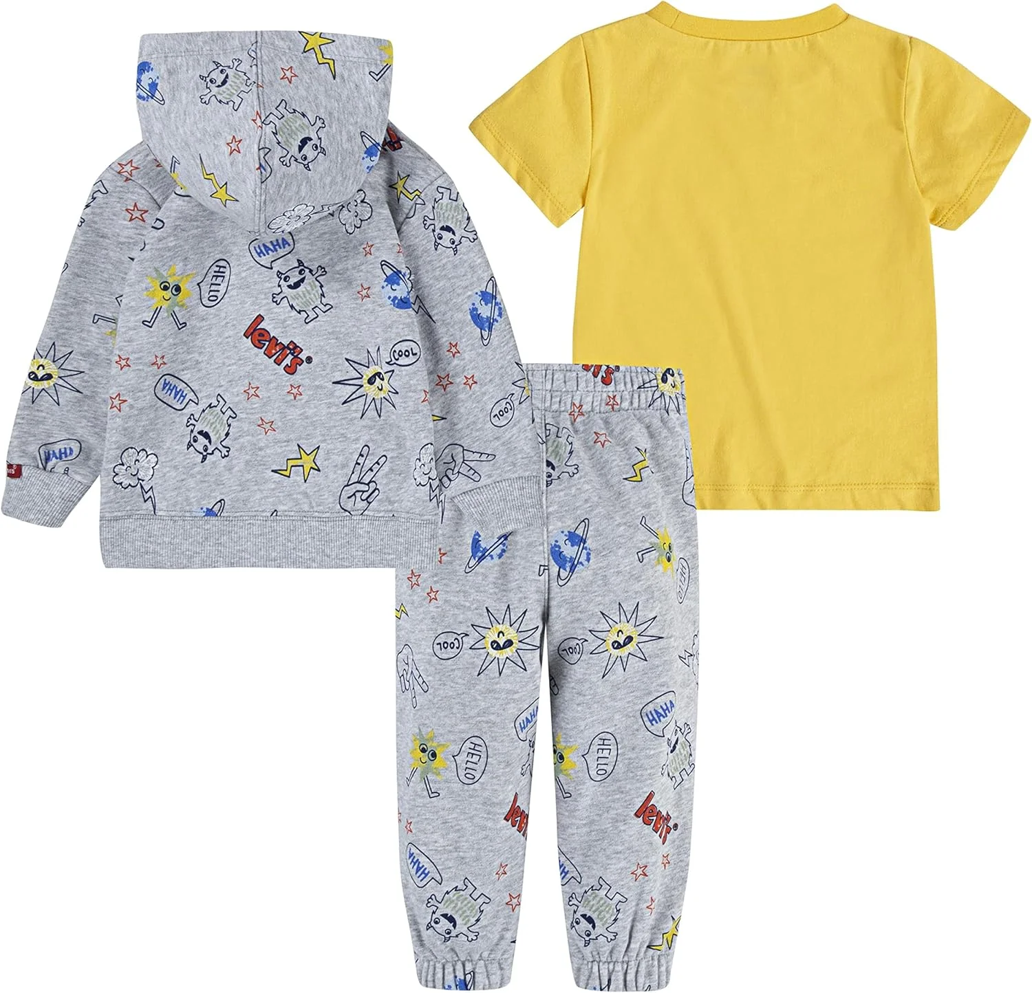 ست لباس ۳ تکه تیشرت گرافیکی، سویشرت و شلوار جاگر پسرانه لیوایز، مناسب نوزاد و کودک ست لباس ۳ تکه تیشرت گرافیکی، سویشرت و شلوار جاگر پسرانه لیوایز، مناسب نوزاد و کودک