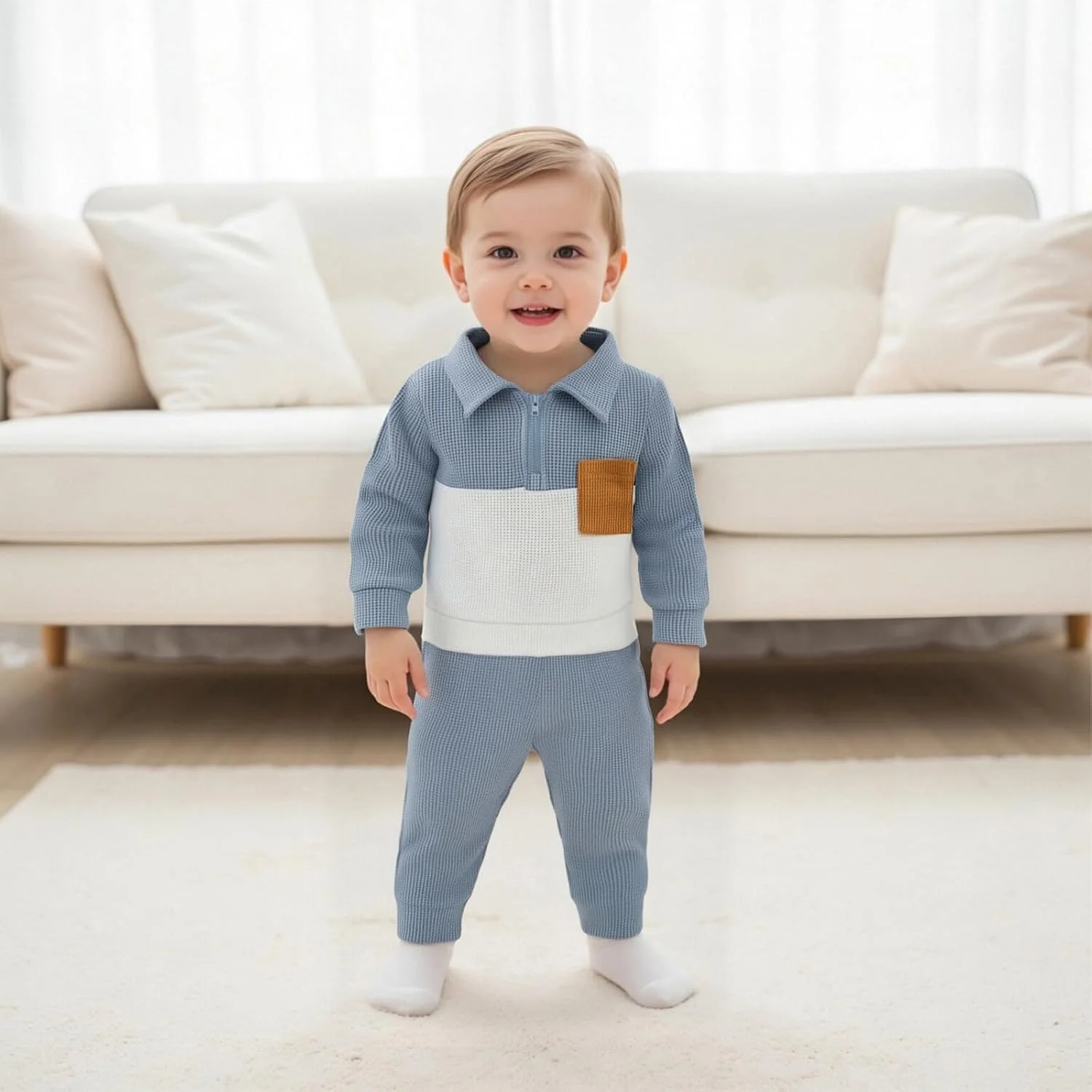 ست لباس پسرانه بچه گانه، رنگ متضاد، آستین بلند، یقه برگردان، نیم زیپ، بلوز و شلوار کمر کشی، ست دو تکه جنتلمن، لباس ورزشی پسرانه ست لباس پسرانه بچه گانه، رنگ متضاد، آستین بلند، یقه برگردان، نیم زیپ، بلوز و شلوار کمر کشی، ست دو تکه جنتلمن، لباس ورزشی پسرانه