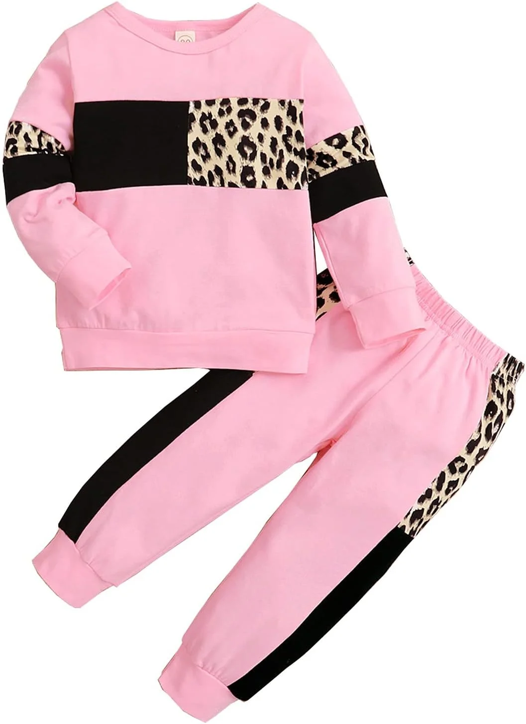 ست لباس دخترانه بچه گانه شامل بلوز آستین بلند و شلوار طرح پلنگی مناسب پاییز و زمستان - 2 تکه