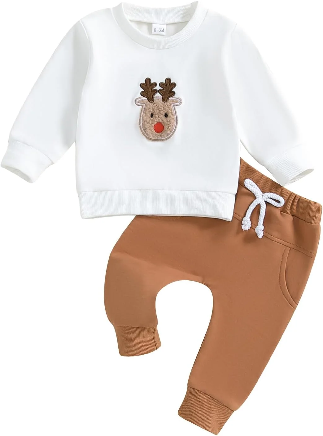 لباس کریسمس پسرانه با طرح گوزن شمالی، تیشرت آستین بلند و شلوار کمر کشی، ست 2 تکه لباس بچه گانه