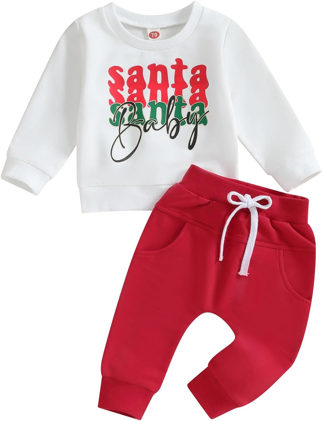 ست لباس کریسمس پسرانه Carolilly، تیشرت آستین بلند طرح دار و شلوار، مناسب نوزادان