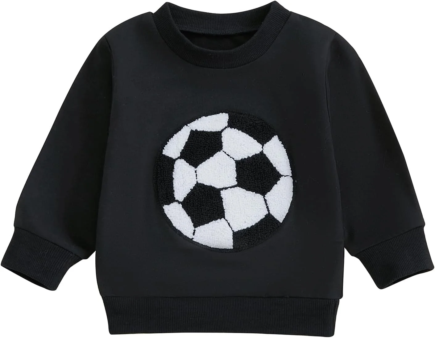 بلوزهای پسرانه بچه گانه با گلدوزی طرح فوتبال، یقه گرد، آستین بلند، تی شرت، پلیورهای نوزادی، تاپ های اسپرت غیر رسمی پاییزی، لباس پسرانه