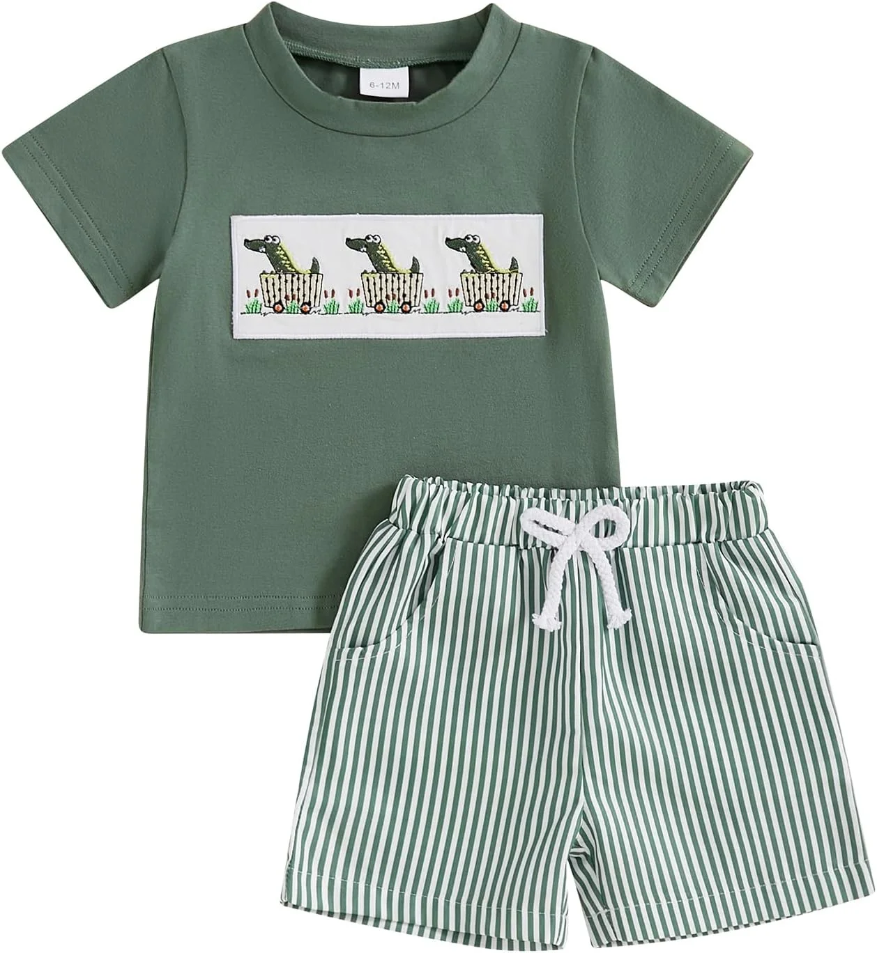 Loalirando ست لباس تابستانی پسرانه نوزاد، تی‌شرت آستین کوتاه با طرح درخت/اردک/کوسه، ست شلوارک راه‌راه با کمر کشی، لباس راحتی نوزادی