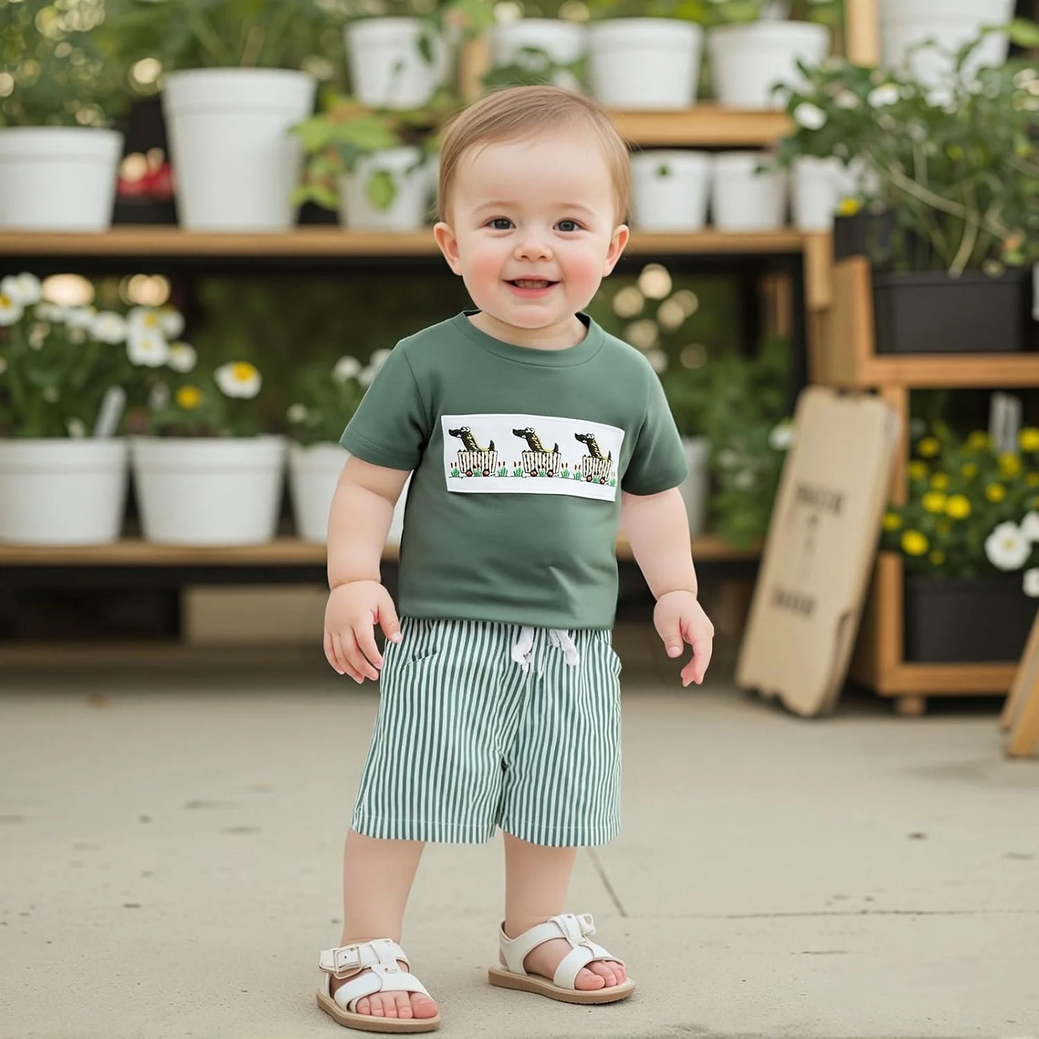 Loalirando ست لباس تابستانی پسرانه نوزاد، تیشرت آستین کوتاه با طرح درخت/اردک/کوسه، ست شلوارک راهراه با کمر کشی، لباس راحتی نوزادی Loalirando ست لباس تابستانی پسرانه نوزاد، تیشرت آستین کوتاه با طرح درخت/اردک/کوسه، ست شلوارک راهراه با کمر کشی، لباس راحتی نوزادی