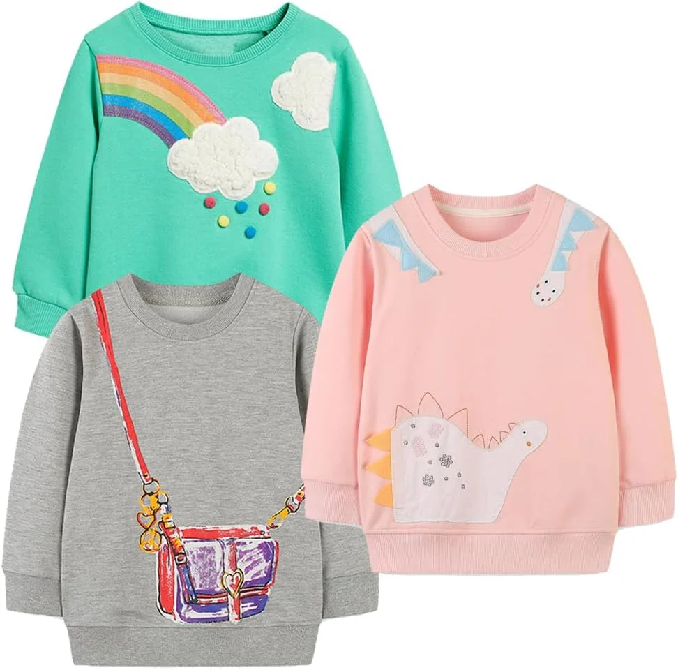 سویشرت دخترانه GFQLONG مناسب کودکان ۲ تا ۵ سال، بلوز آستین بلند، یقه گرد، مناسب پاییز و زمستان