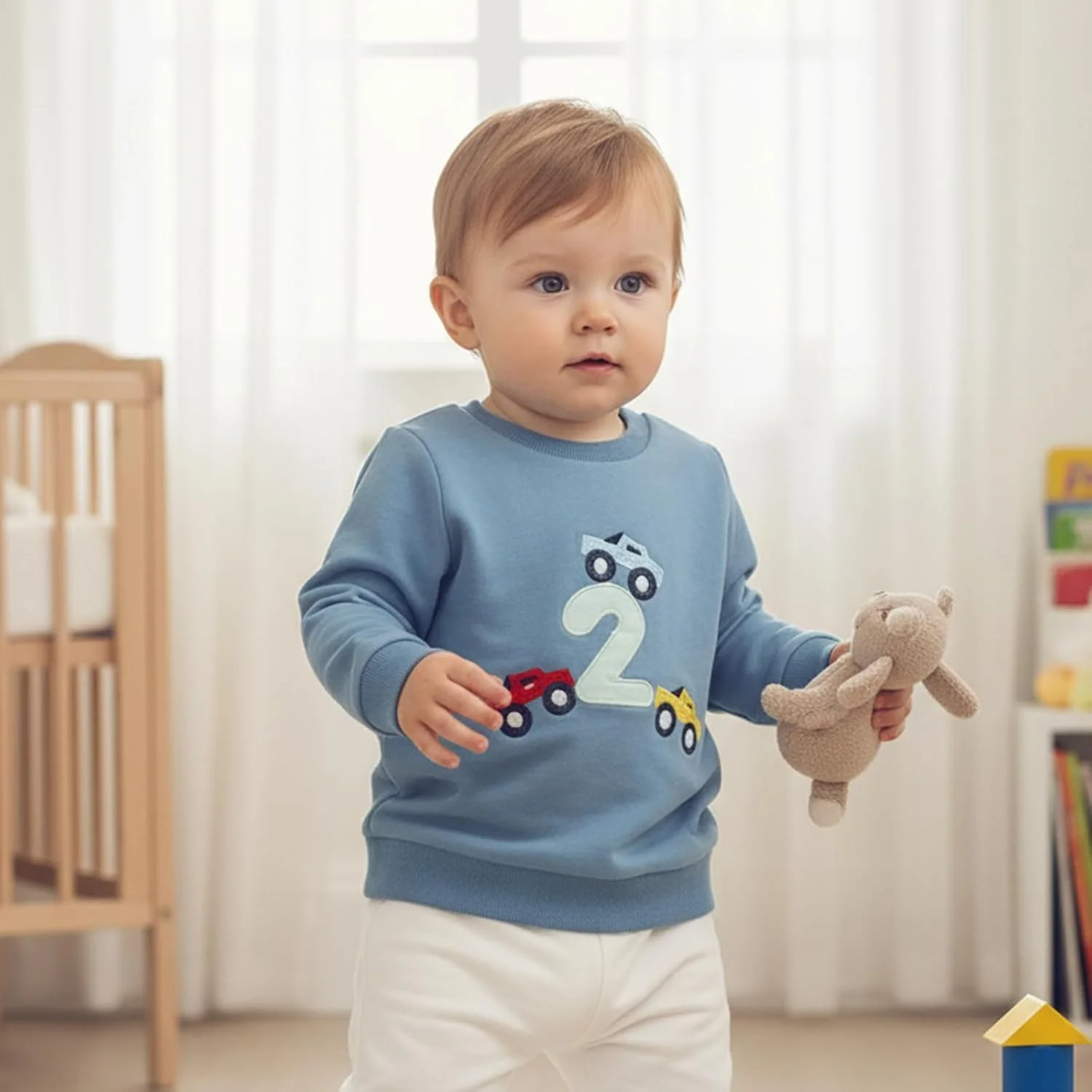 لباس تولد پسرانه، بلوزهای پسرانه، تی شرت آستین بلند یقه گرد با گلدوزی ماشین، تاپ های پولیور، لباس پسرانه و دخترانه