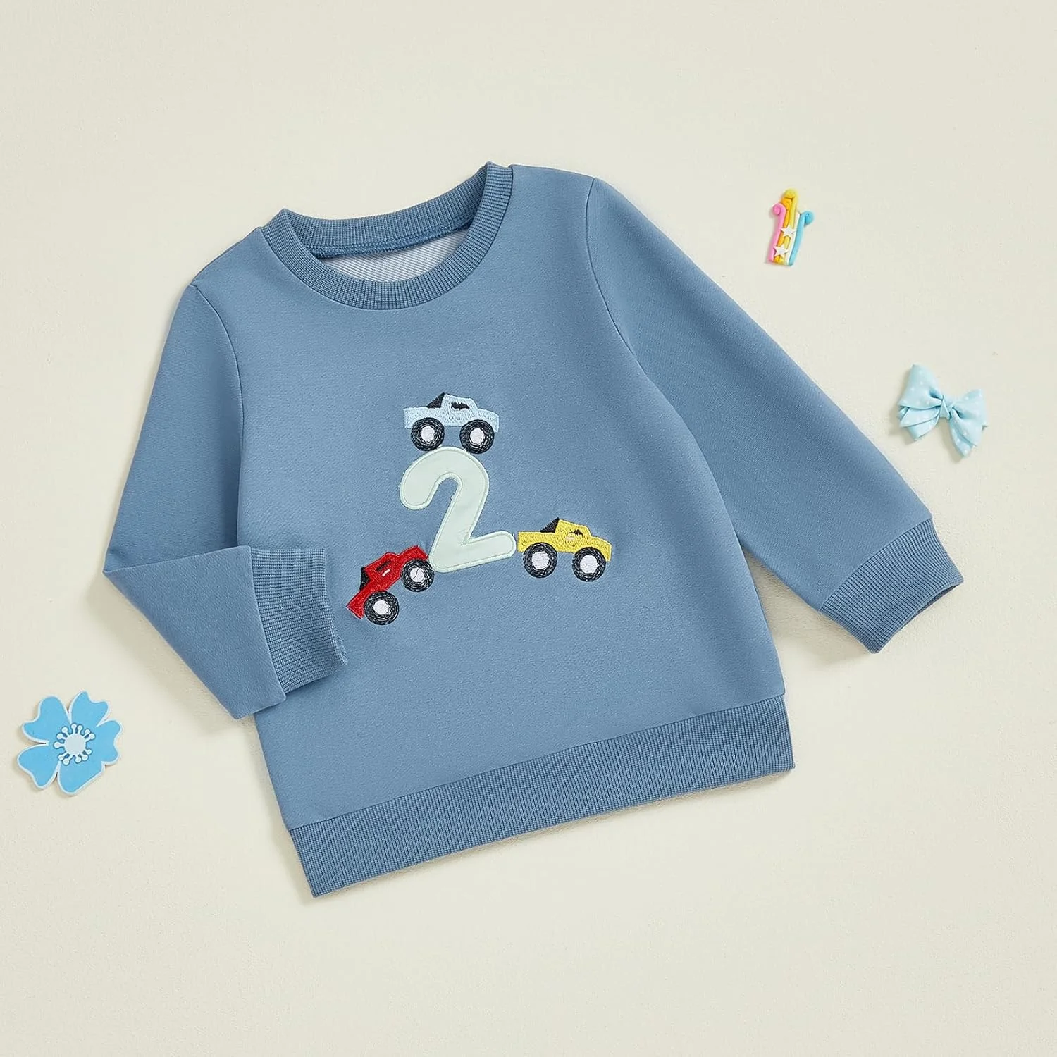 لباس تولد پسرانه، بلوزهای پسرانه، تی شرت آستین بلند یقه گرد با گلدوزی ماشین، تاپ های پولیور، لباس پسرانه و دخترانه