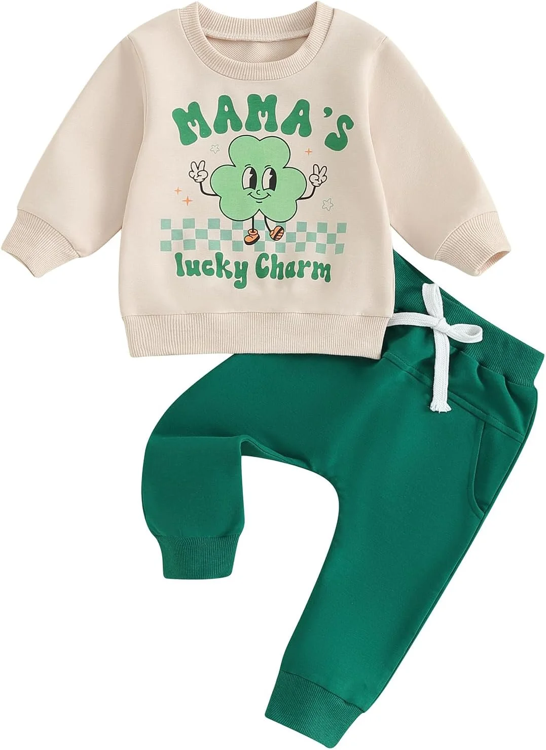 ست لباس پسرانه نوزادی و نوپای YOKJZJD با طرح شبدر، شامل بلوز، تیشرت و شلوار، مناسب فصل بهار و پاییز - 2 تکه