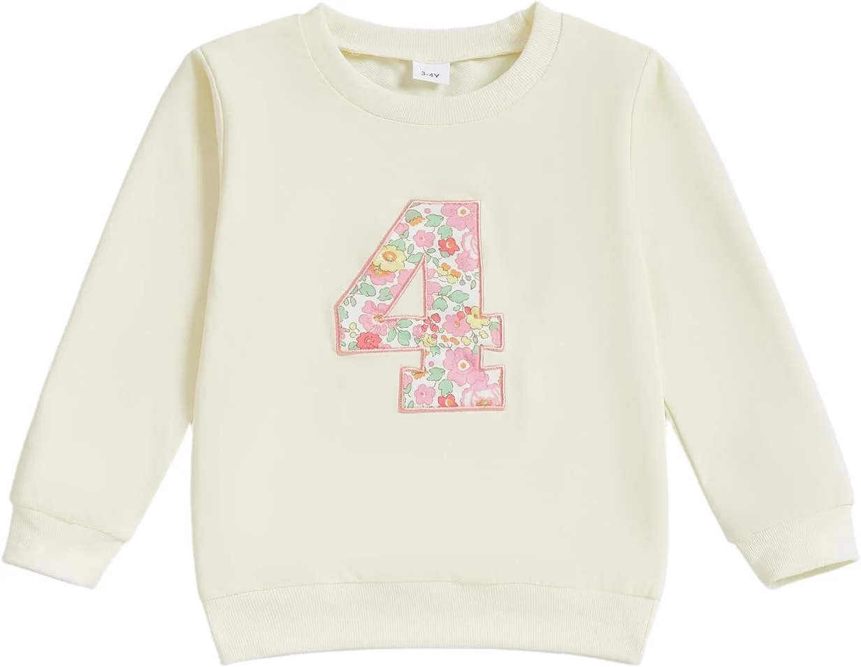 بلوز آستین بلند دخترانه Geagodelia مناسب تولد یک تا شش سال، طرح گلدار و چاپ عدد، مناسب استفاده روزانه و فرم آزاد