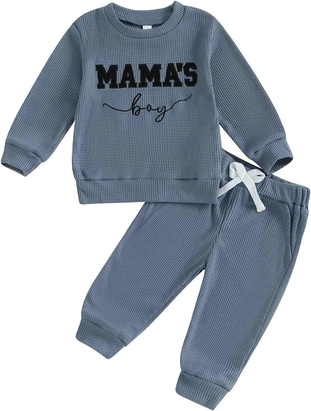 ست لباس پسرانه بچه گانه Carolilly، تیشرت آستین بلند یقه گرد با گلدوزی حروف + شلوار کمر کشی، ست لباس پاییزی 2 تکه، ست لباس پسرانه