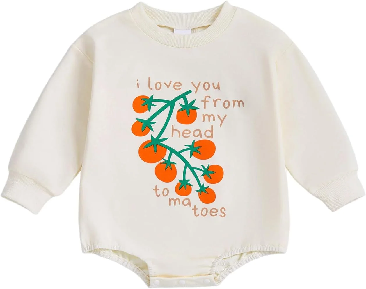 لباس های پاییزی نوزادی دخترانه پسرانه، جامپسوت آستین بلند طرح "دوستت دارم"، لباس طرح گوجه فرنگی
