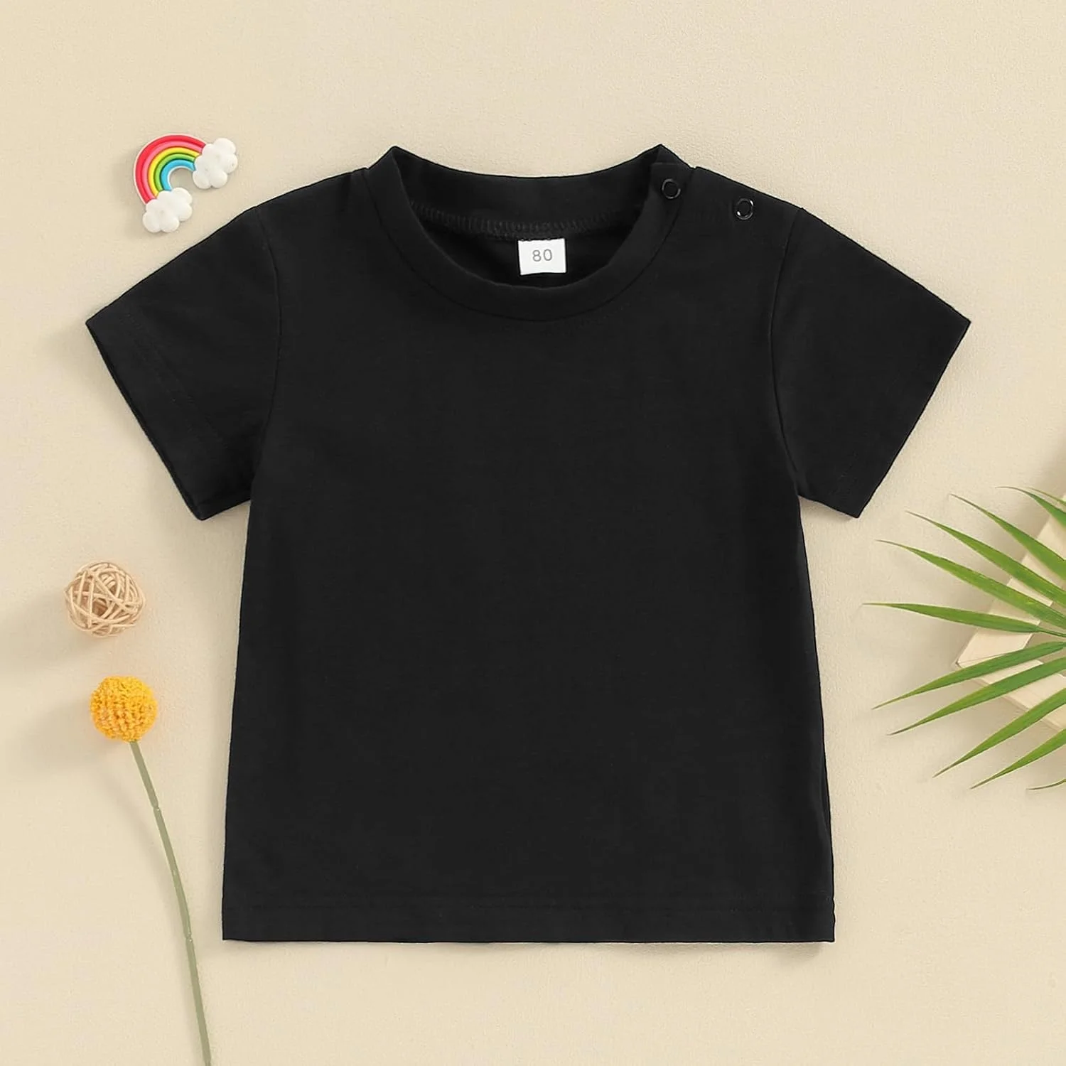 تی شرت آستین کوتاه یقه گرد نوزادی پسرانه دخترانه، بلوز تابستانی، تیشرت های پایه، لباس های غیر رسمی ساده