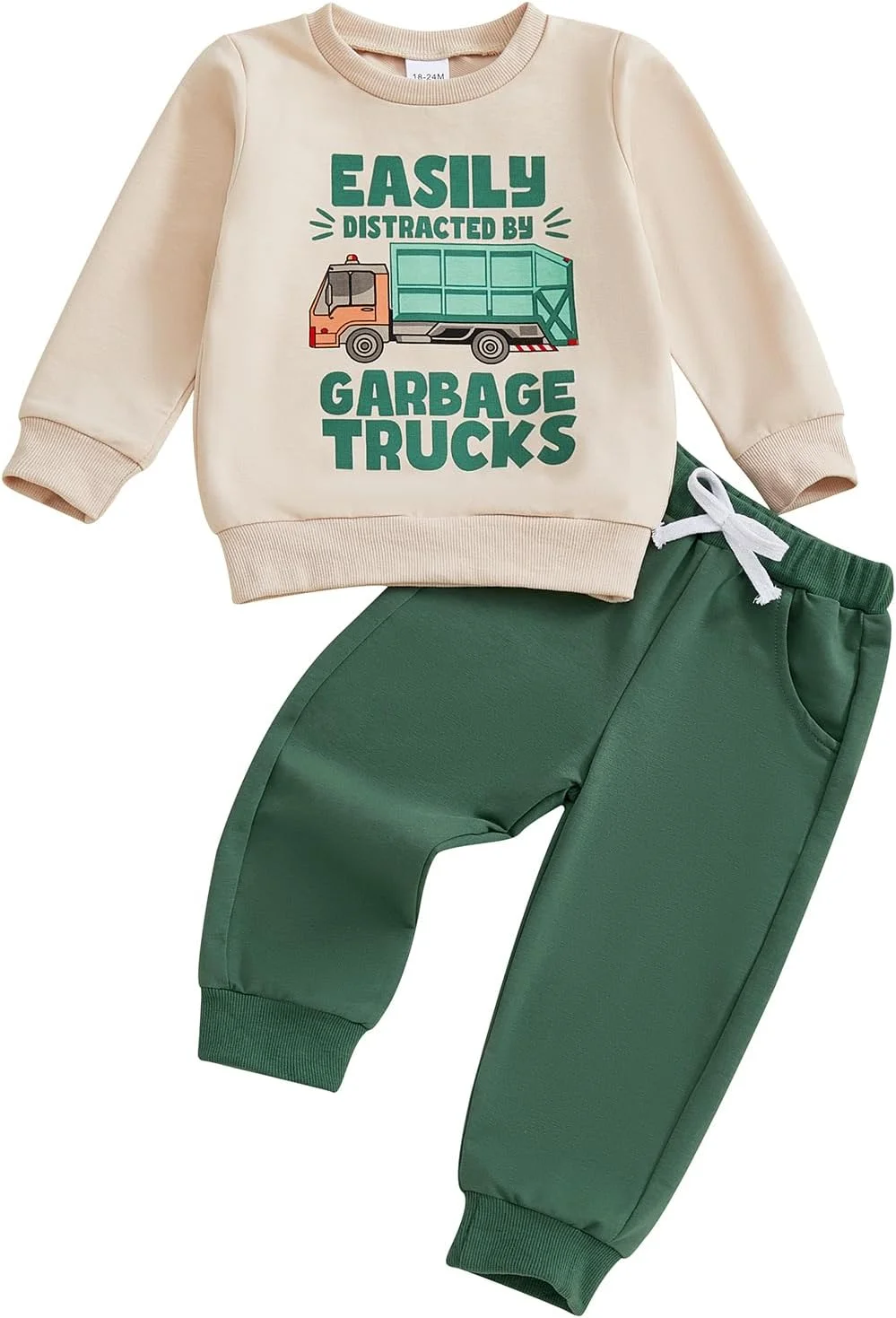 ست لباس پسرانه شامل بلوز آستین بلند و شلوار با طرح کامیون حمل زباله، مناسب فصل پاییز ست لباس پسرانه شامل بلوز آستین بلند و شلوار با طرح کامیون حمل زباله، مناسب فصل پاییز