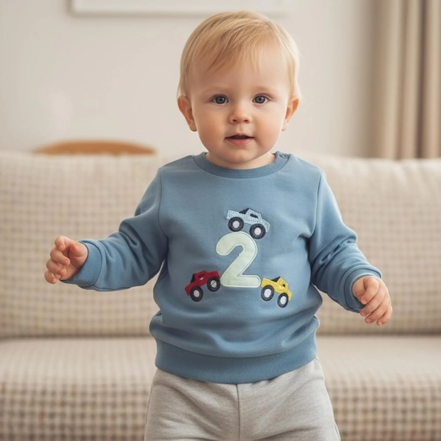 سویشرت پسرانه Geagodelia مناسب تولد یک سالگی، 1 تا 3 سال، آستین بلند، یقه گرد، گلدوزی ماشین، تاپ های پلوور گشاد، تی شرت لباس تولد پسرانه