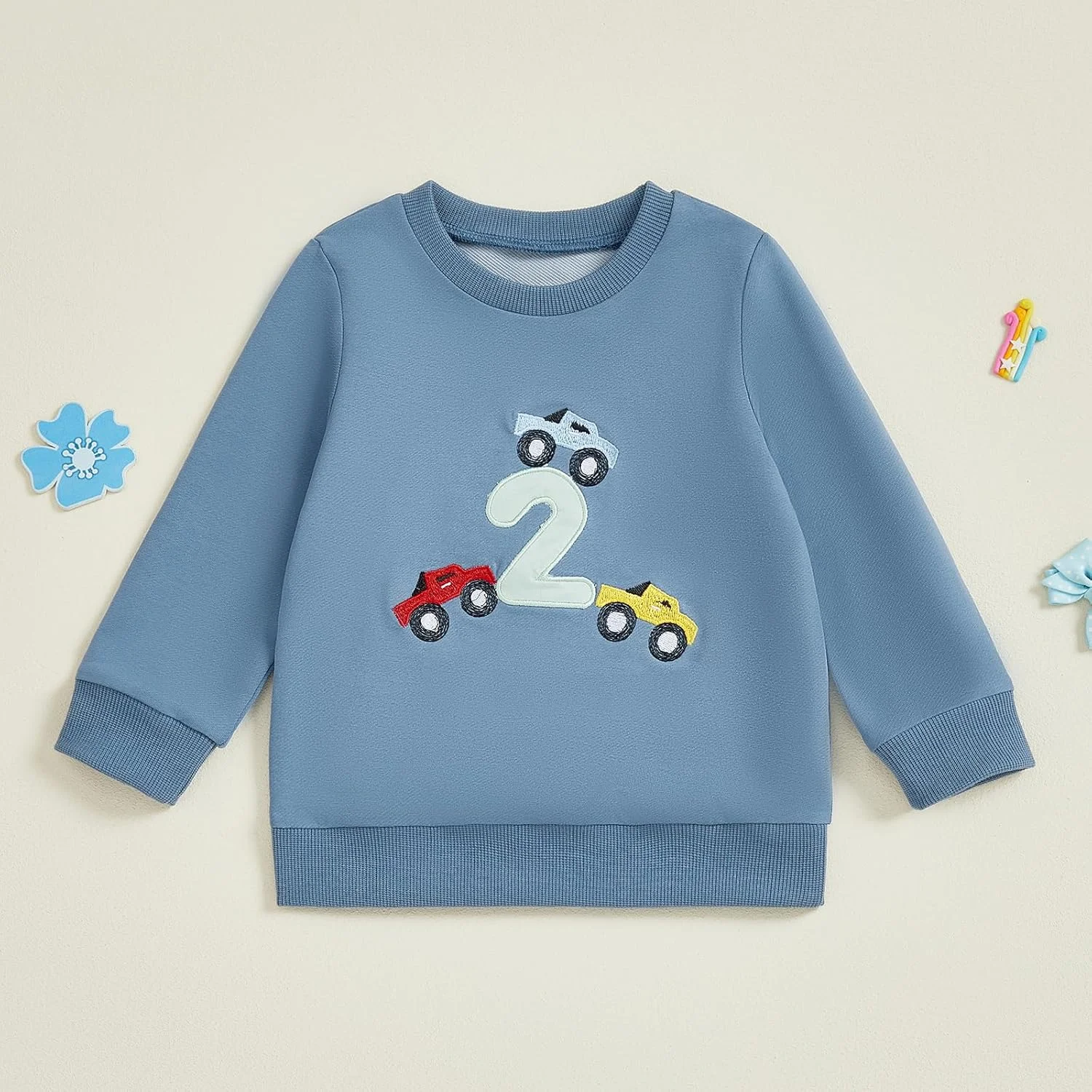 سویشرت پسرانه Geagodelia مناسب تولد یک سالگی، 1 تا 3 سال، آستین بلند، یقه گرد، گلدوزی ماشین، تاپ های پلوور گشاد، تی شرت لباس تولد پسرانه
