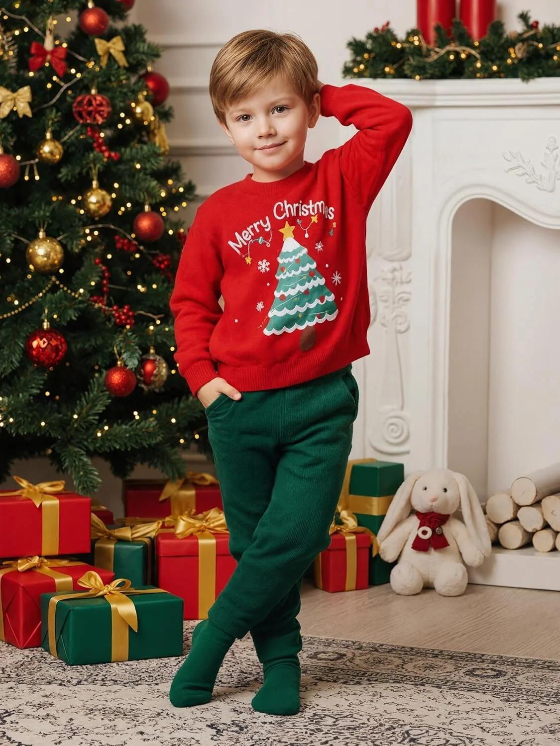 پلیور پشمی پسرانه طرح کریسمس، بلوز گردندار با طرح گرافیکی بابانوئل، گوزن شمالی و آدمبرفی پلیور پشمی پسرانه طرح کریسمس، بلوز گردندار با طرح گرافیکی بابانوئل، گوزن شمالی و آدمبرفی