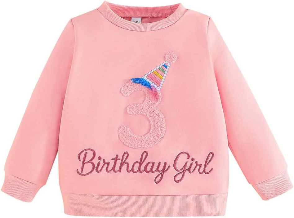 بلوز تولد دخترانه بچه گانه برای لباس کودکان - تی شرت آستین بلند گلدوزی شده با حروف برای لباس های پلیور هدیه تولد کودک نوپا
