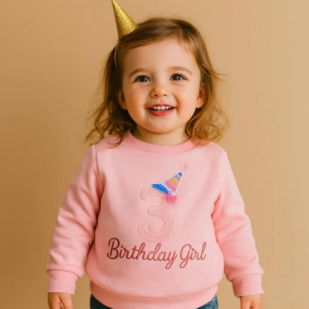 بلوز تولد دخترانه بچه گانه برای لباس کودکان - تی شرت آستین بلند گلدوزی شده با حروف برای لباس های پلیور هدیه تولد کودک نوپا