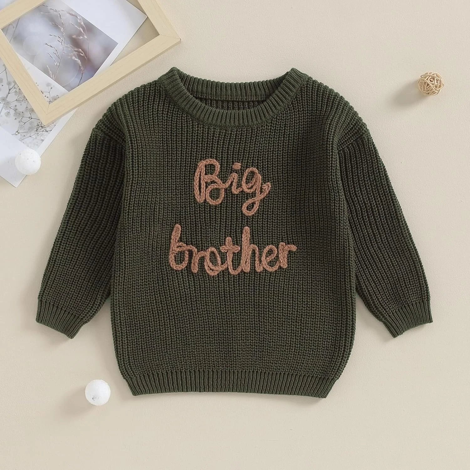 ست لباس برادر بزرگ و برادر کوچک، پلیور بافتنی با گلدوزی حروف، لباس گرم زمستانی پسرانه
