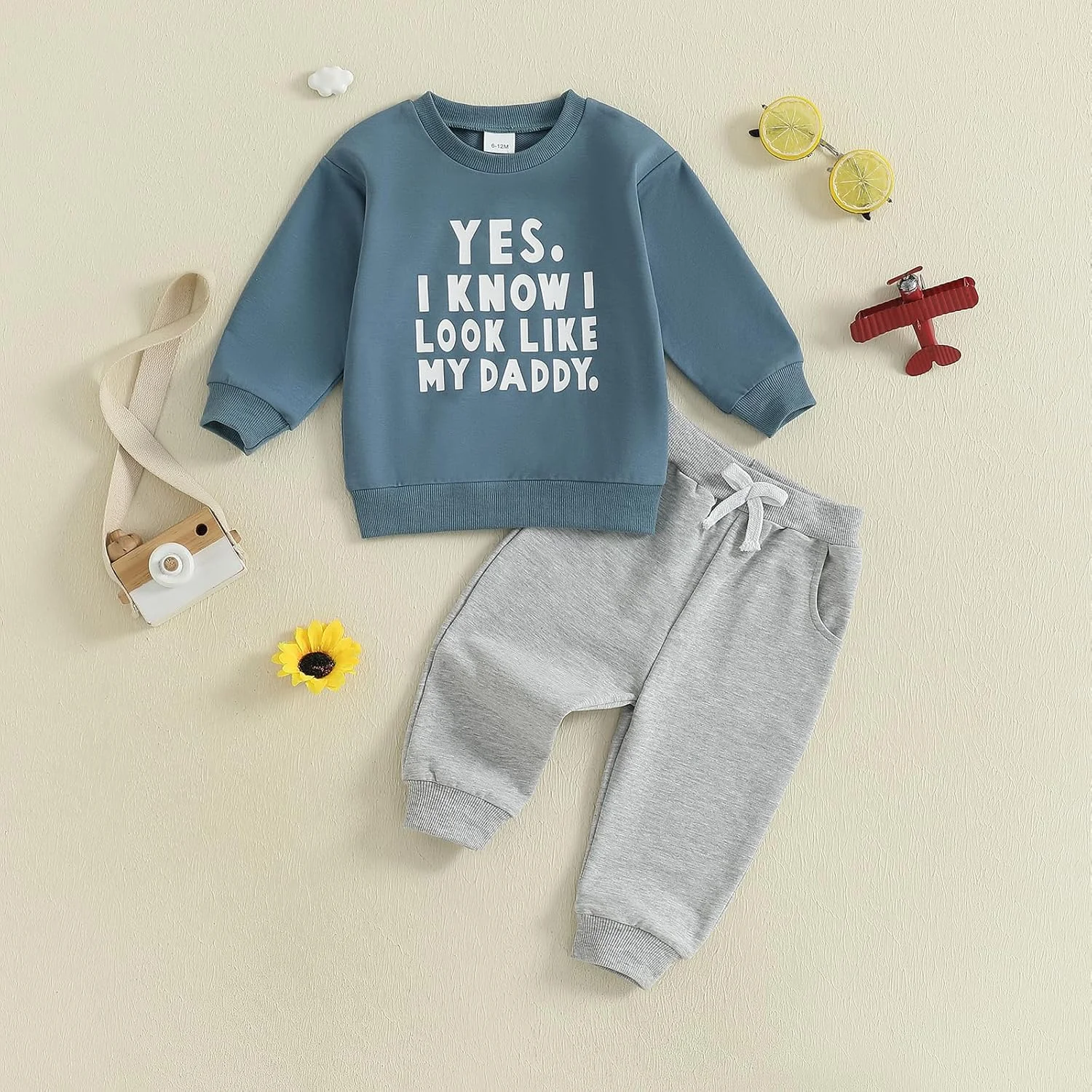 ست لباس پاییزی و زمستانی پسرانه Geagodelia، بلوز آستین بلند طرح دار و شلوار ورزشی کمر کشی، ست 2 تکه لباس برای پسران کوچک