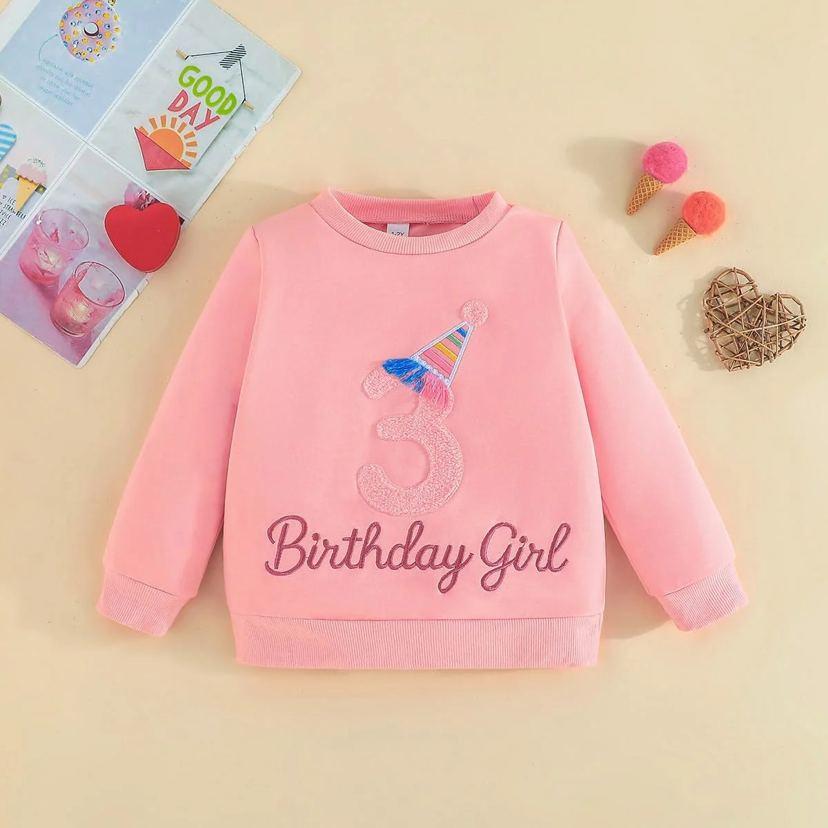 بلوز تولد دخترانه بچه گانه برای لباس کودکان - تی شرت آستین بلند گلدوزی شده با حروف برای لباس های پلیور هدیه تولد کودک نوپا