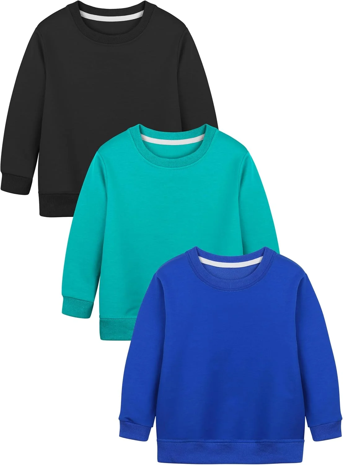 ست ۳ عددی بلوز آستین بلند پسرانه یقه گرد مناسب نوزادان و کودکان، تیشرت های آستین بلند پنبه ای
