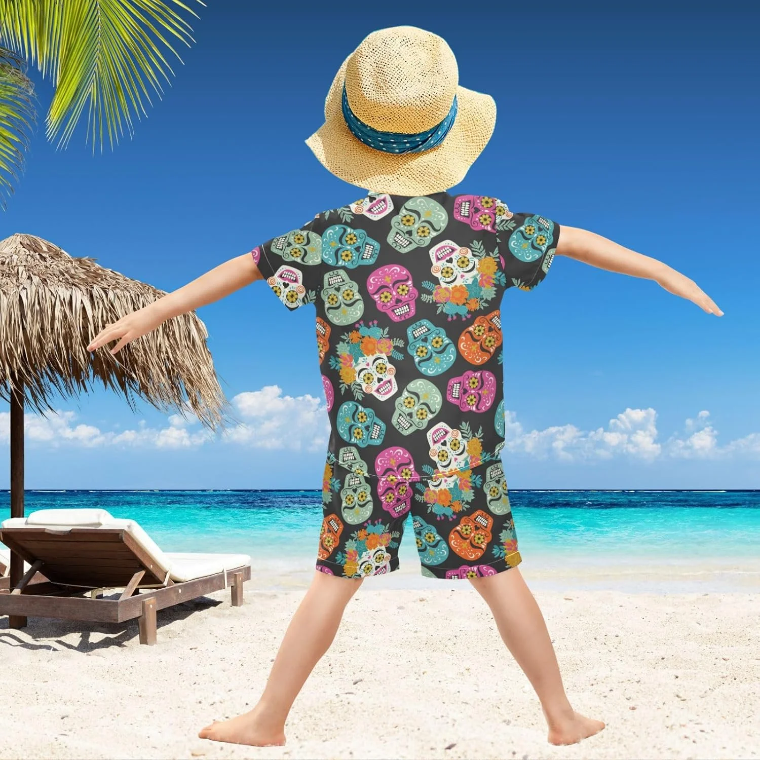 ست تی‌شرت آستین کوتاه و شلوارک پسرانه بچه گانه ویسسانی، لباس ساحلی، لباس‌های تابستانی غیر رسمی برای کودکان